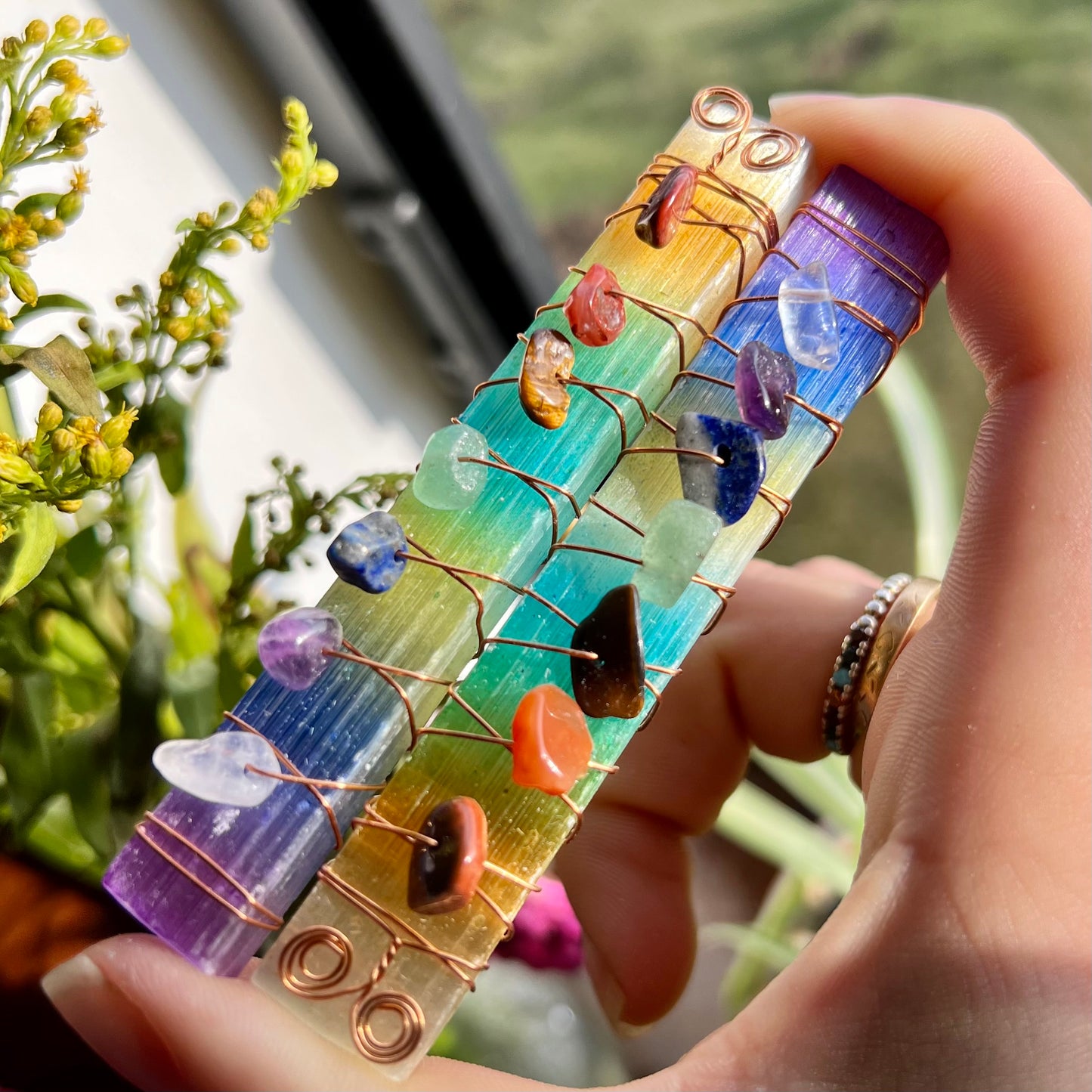 Chakra Selenite Rainbow Healing Wand