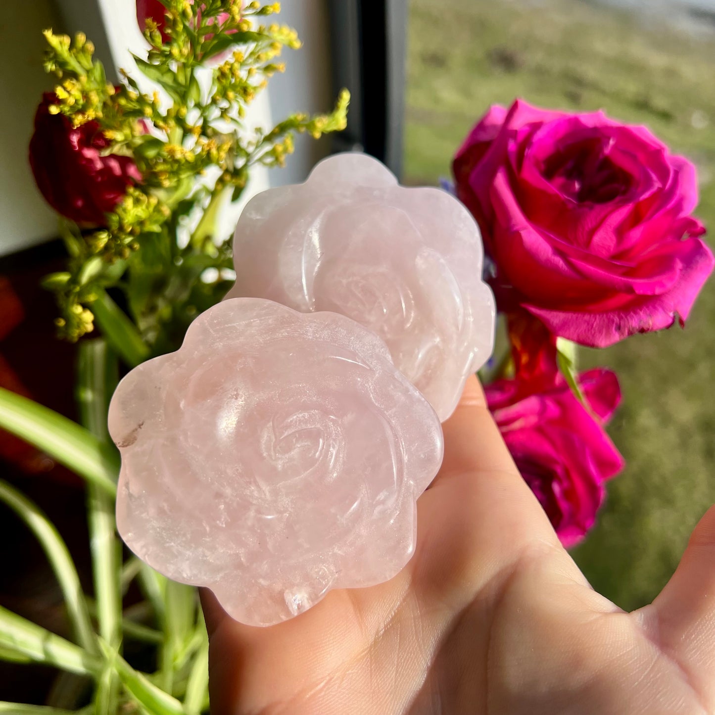 Large Rose Quartz Roses