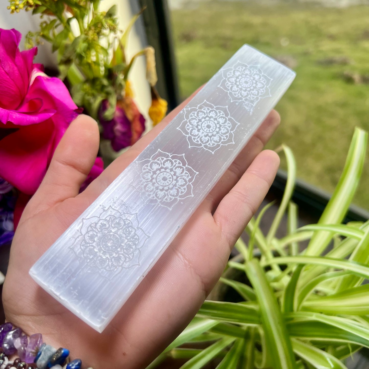 Polished Chakra Stones & Selenite Mandala Wand Set