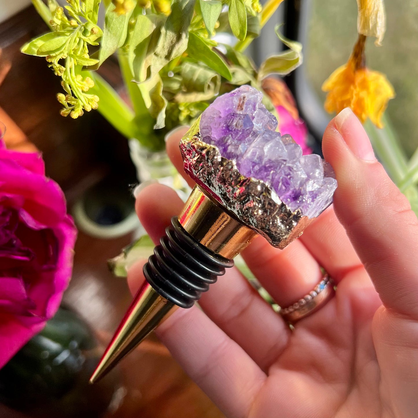 Amethyst Cluster Bottle Stopper Gold