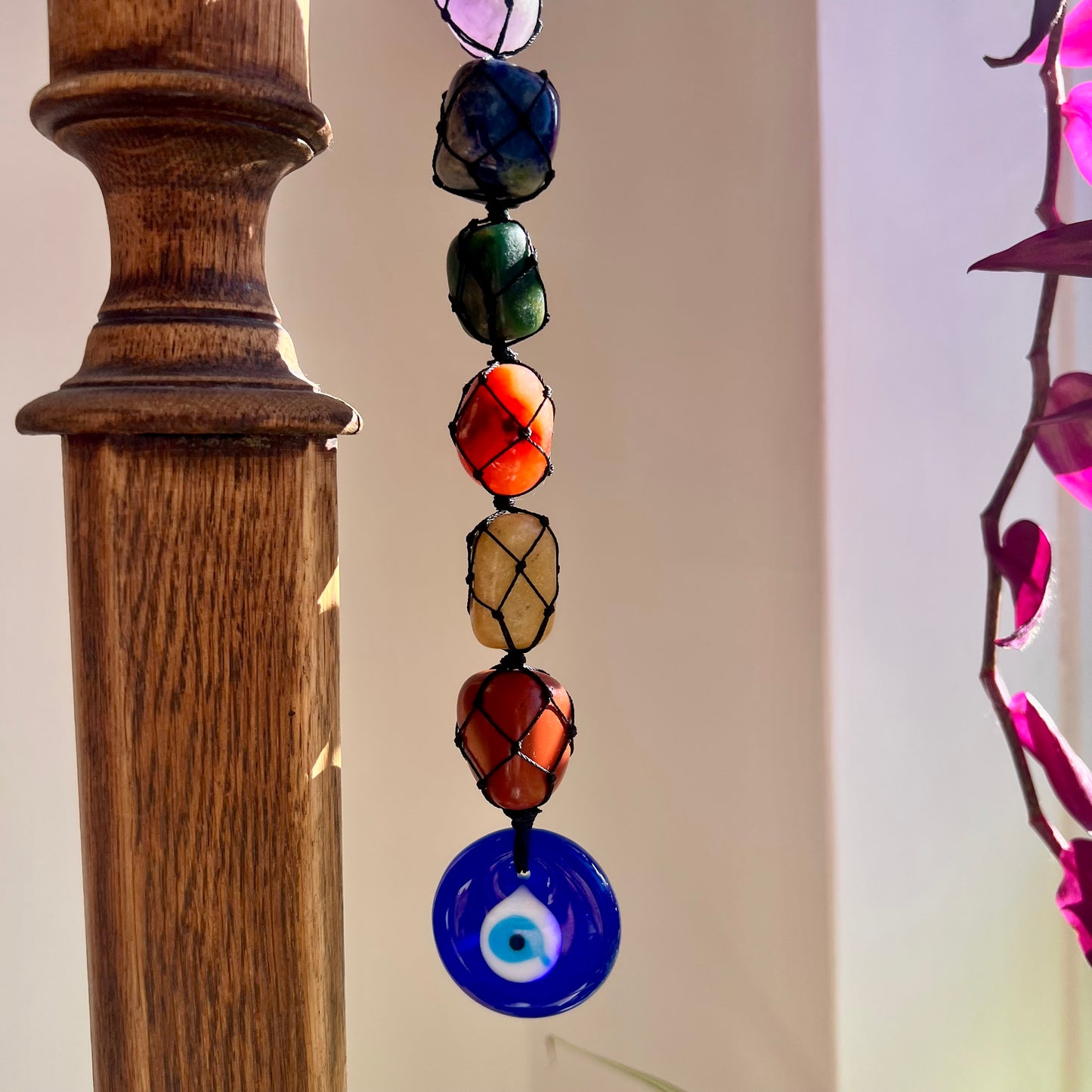 Hanging Chakra Crystal Pendant - Evil Eye