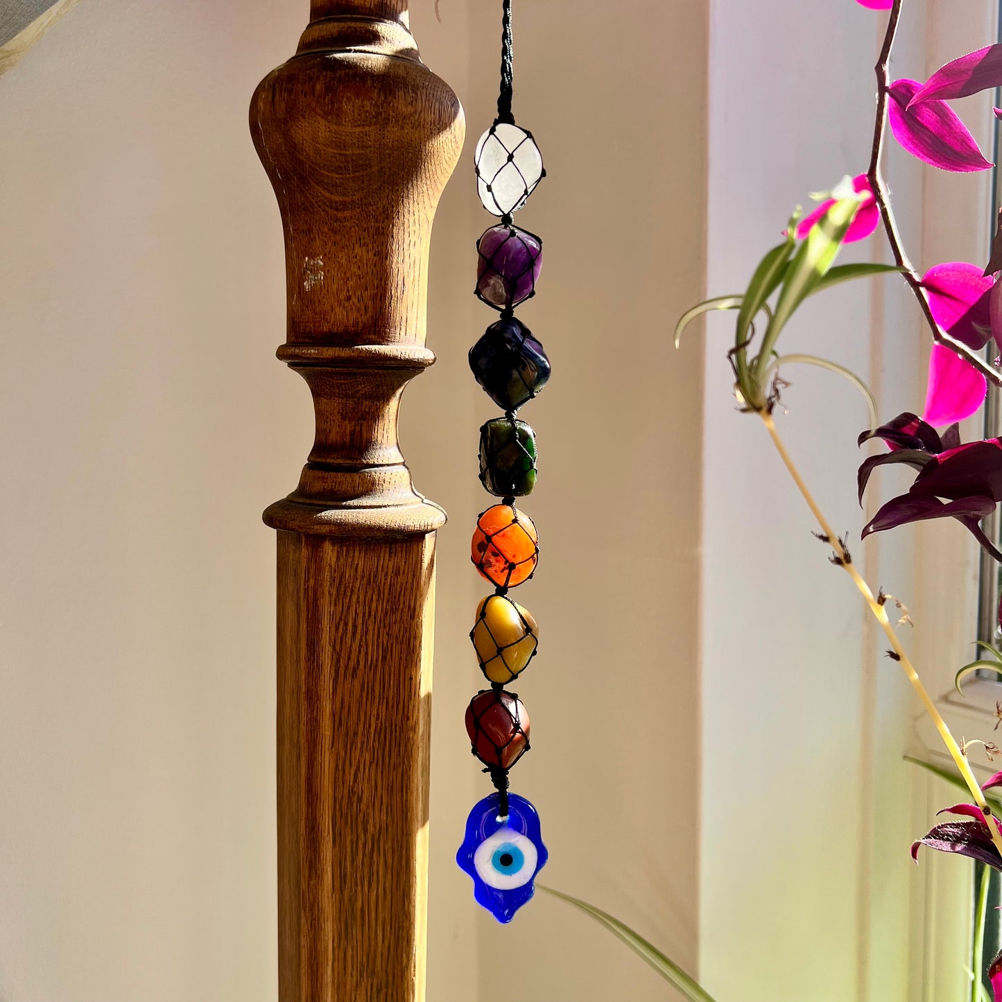 Hanging Chakra Crystal Pendant - Hamsa Hand