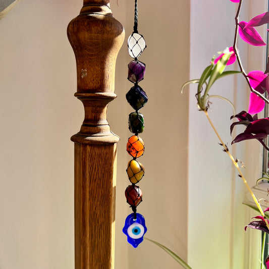 Hanging Chakra Crystal Pendant - Hamsa Hand
