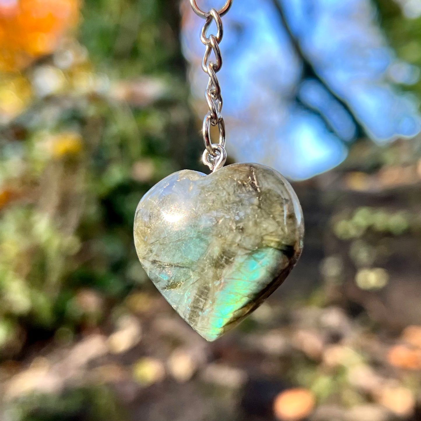 Natural Crystal Heart Keyring