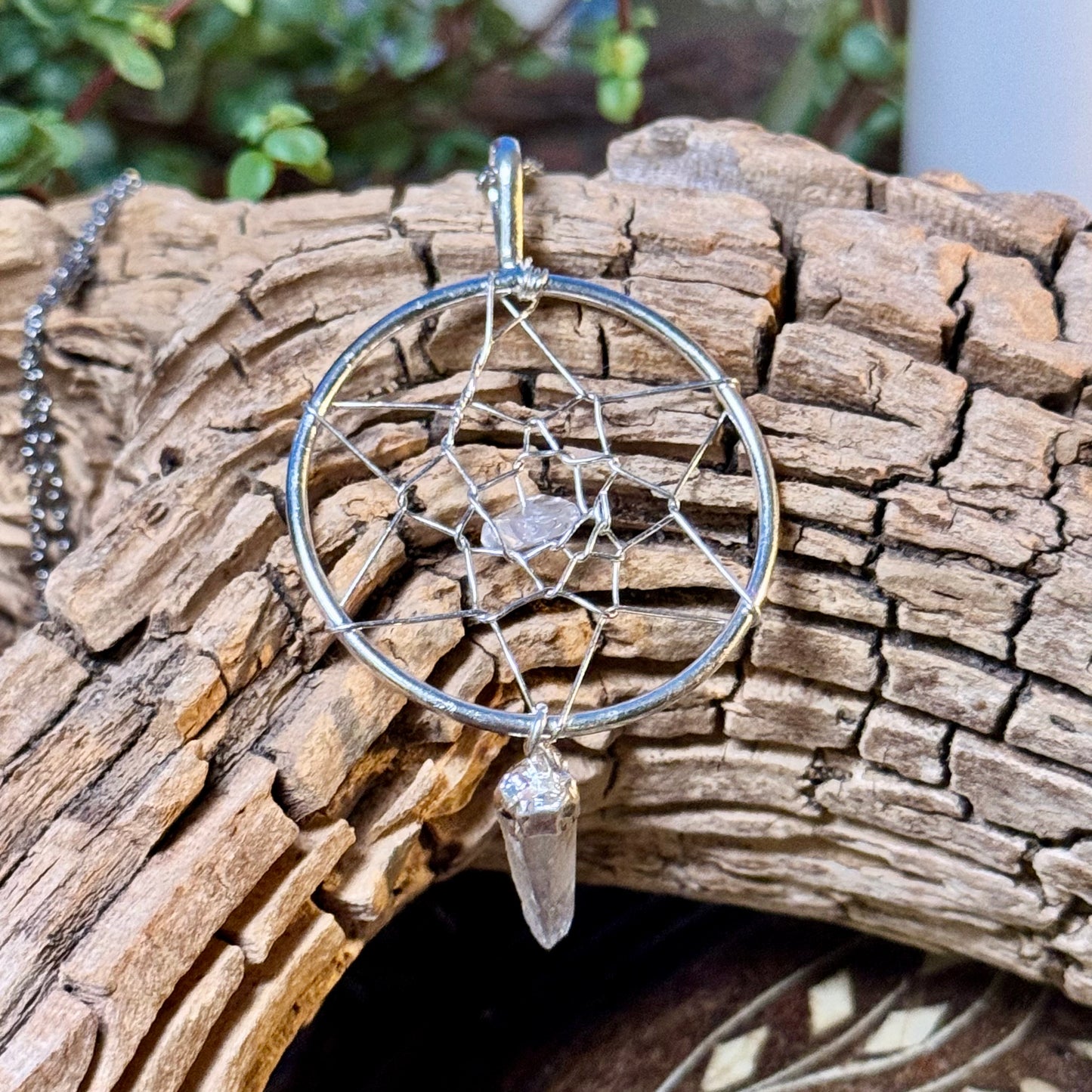 Dream Catcher Clear Quartz Necklace