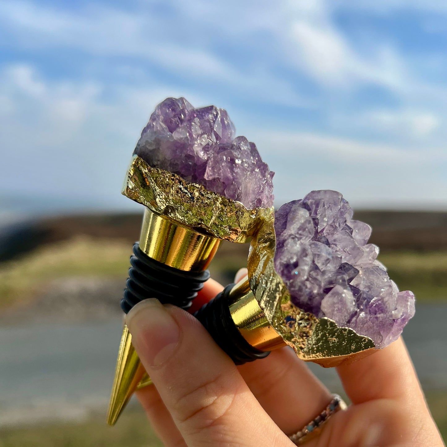 Amethyst Cluster Bottle Stopper Gold