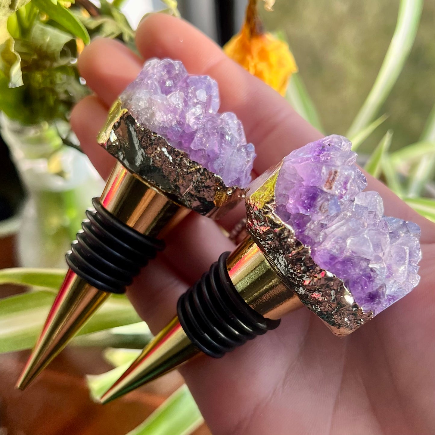 Amethyst Cluster Bottle Stopper Gold