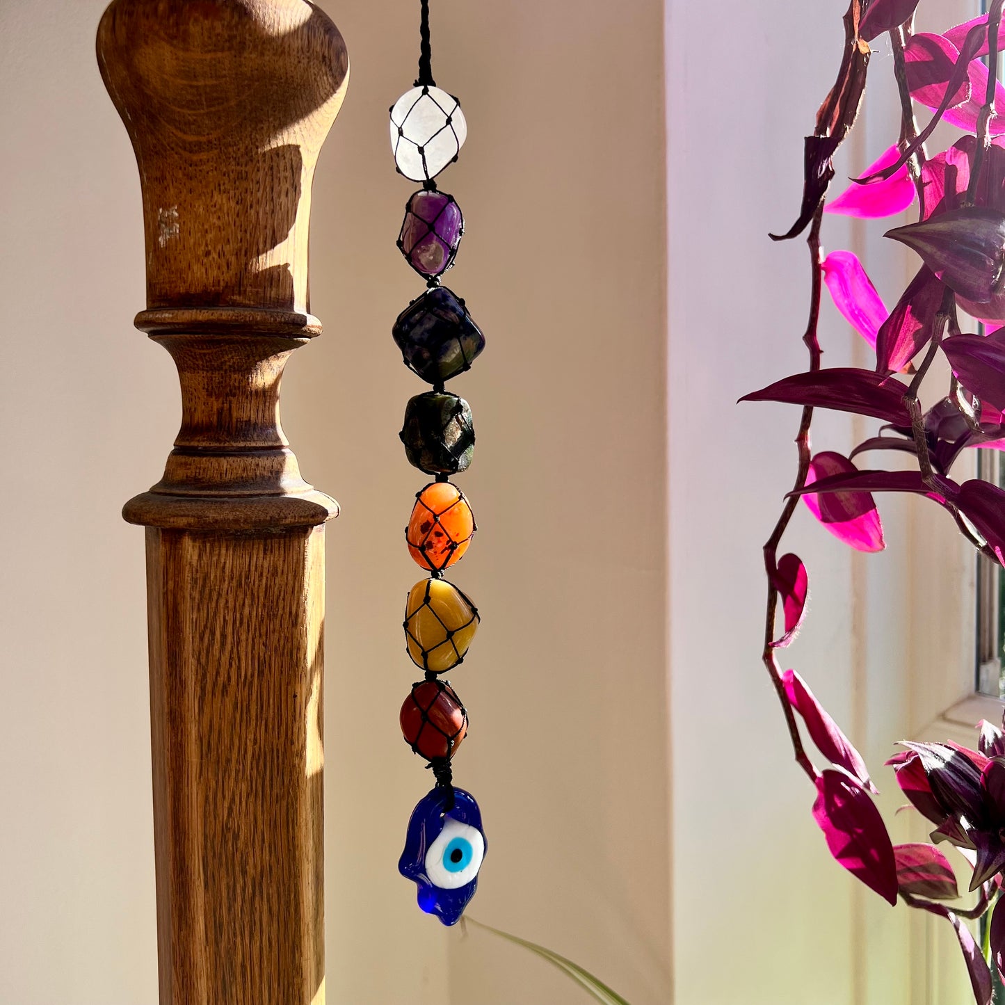 Hanging Chakra Crystal Pendant - Hamsa Hand