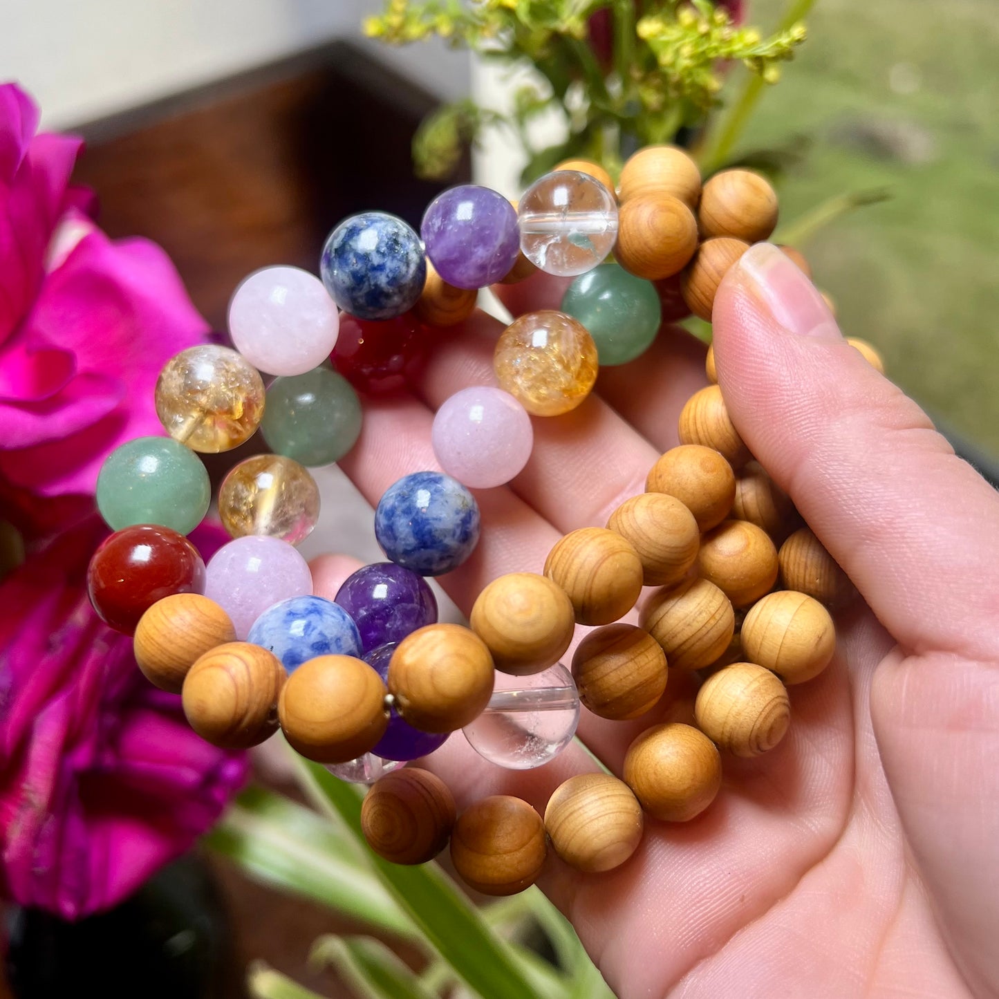 7 Chakra Crystal Cedarwood Bangle