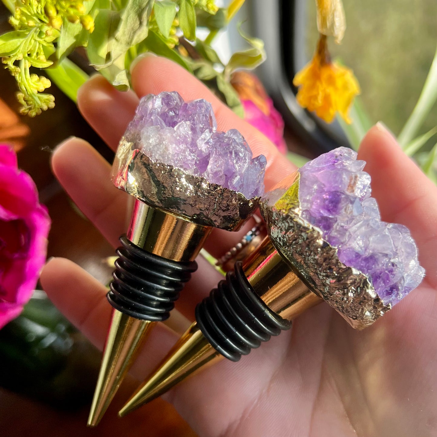 Amethyst Cluster Bottle Stopper Gold