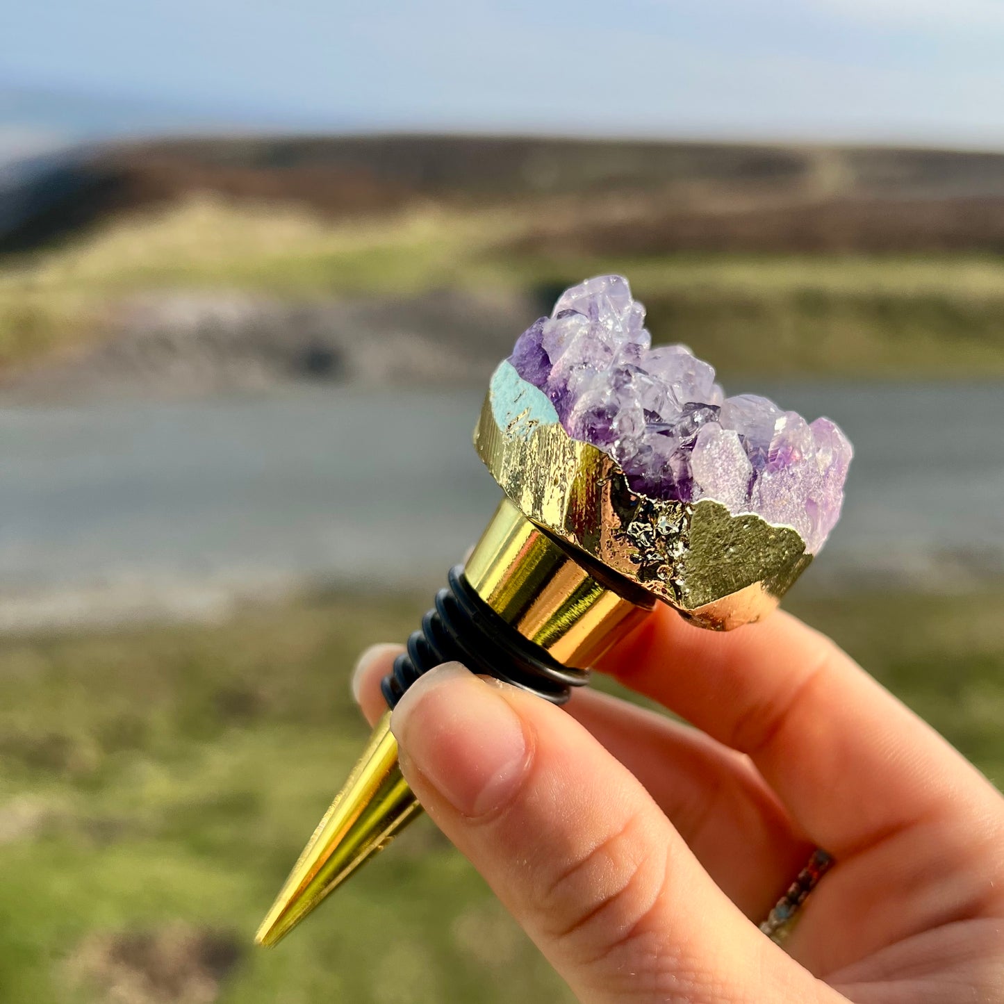 Amethyst Cluster Bottle Stopper Gold