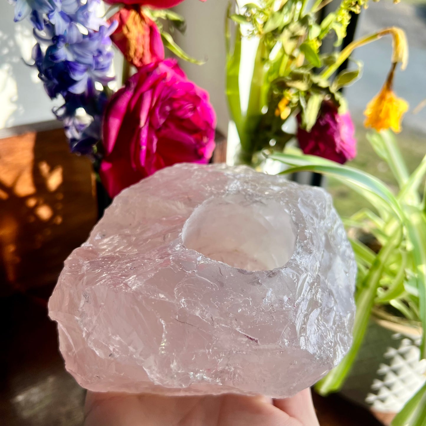 Rose Quartz Tea Light Candle Holder
