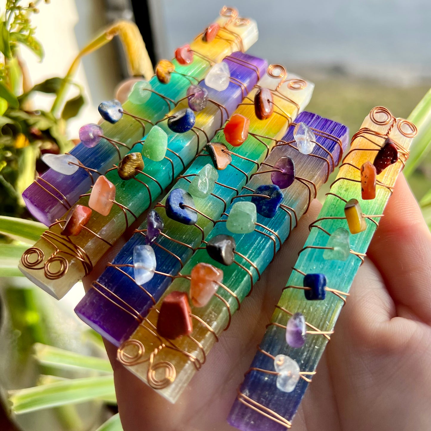 Chakra Selenite Rainbow Healing Wand