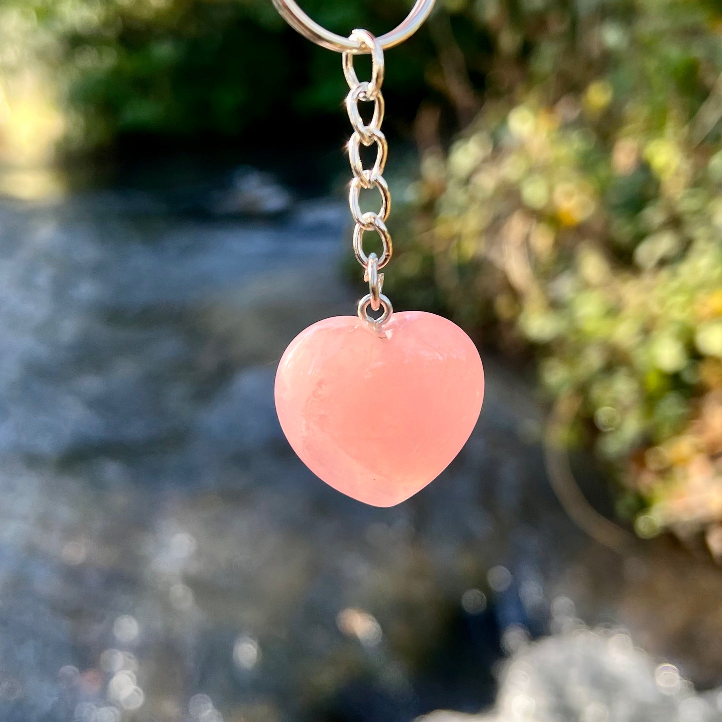Natural Crystal Heart Keyring