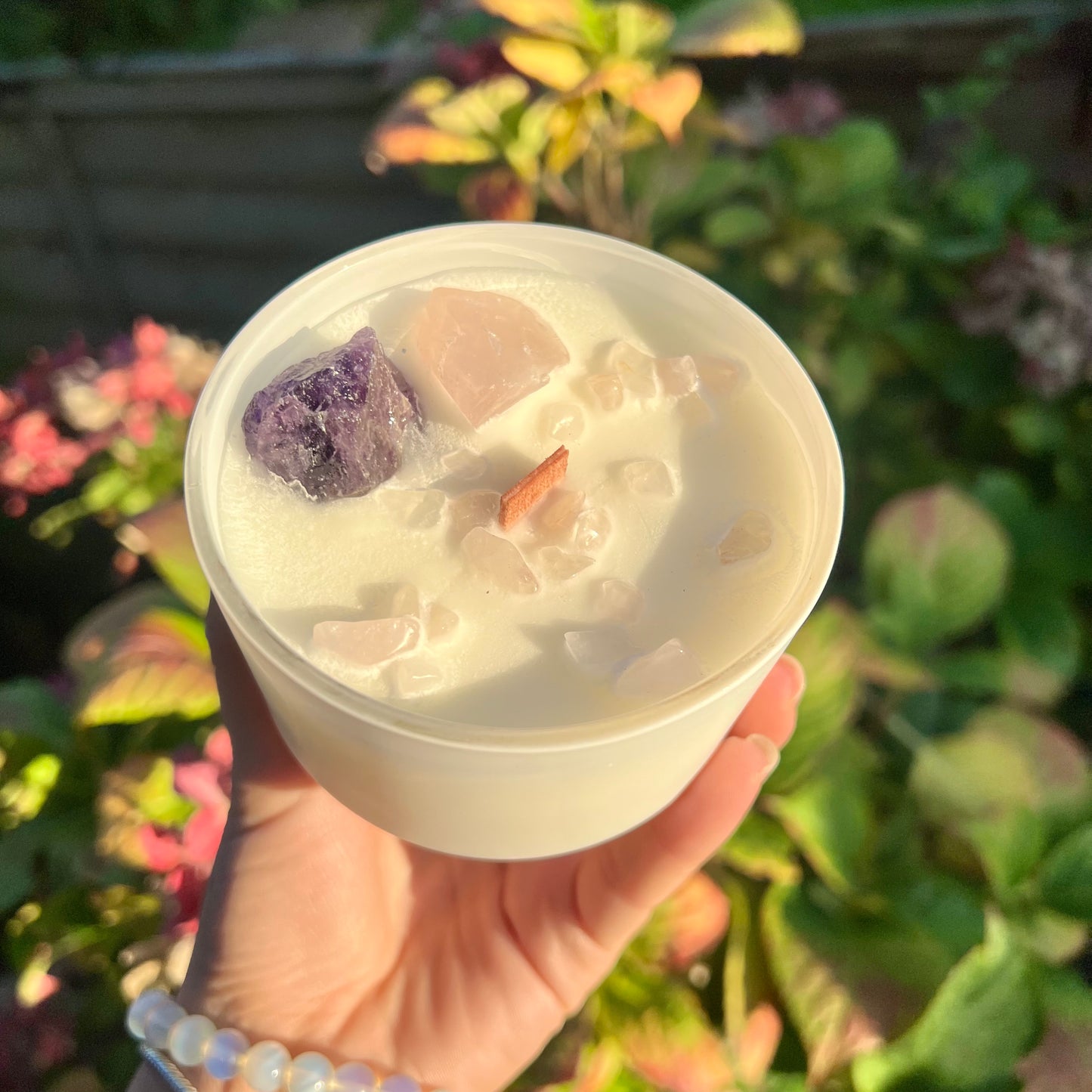 Amethyst Rose Quartz Crystal Candle