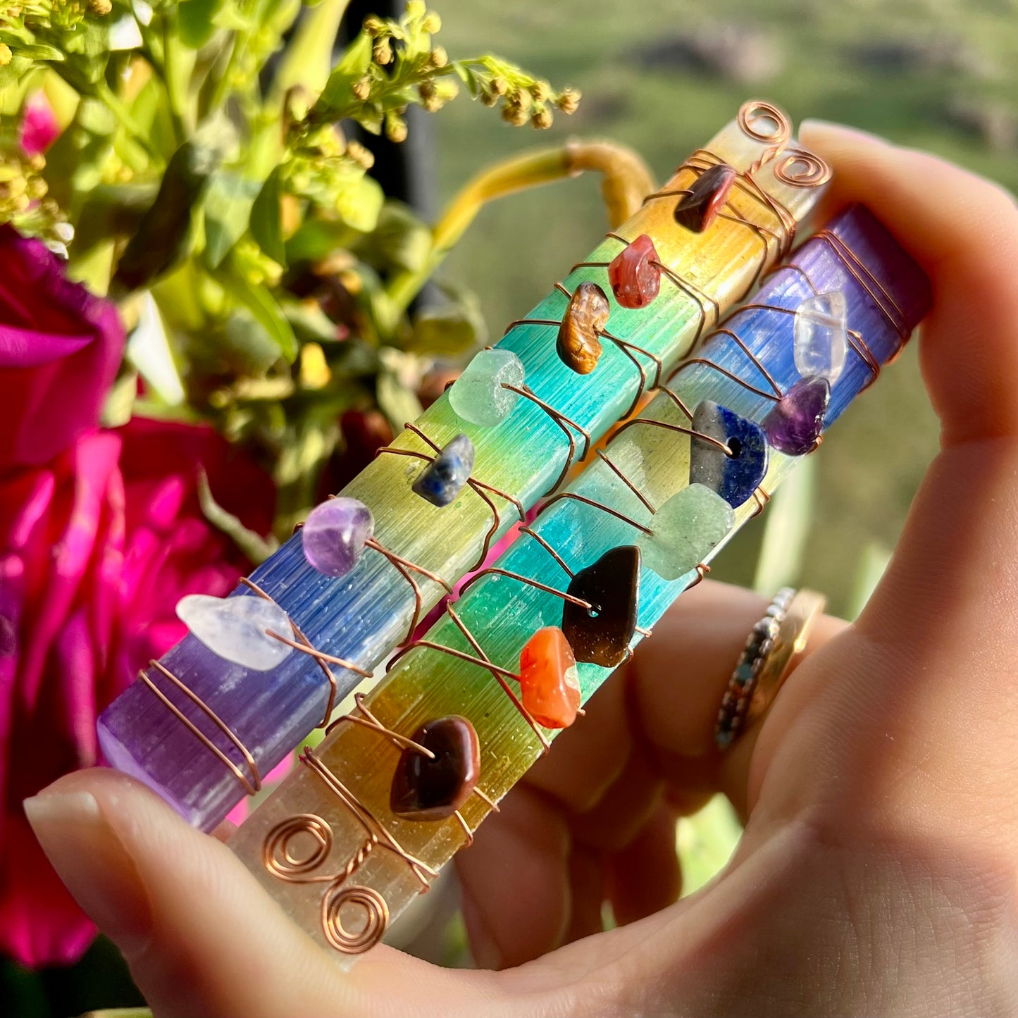 Chakra Selenite Rainbow Healing Wand