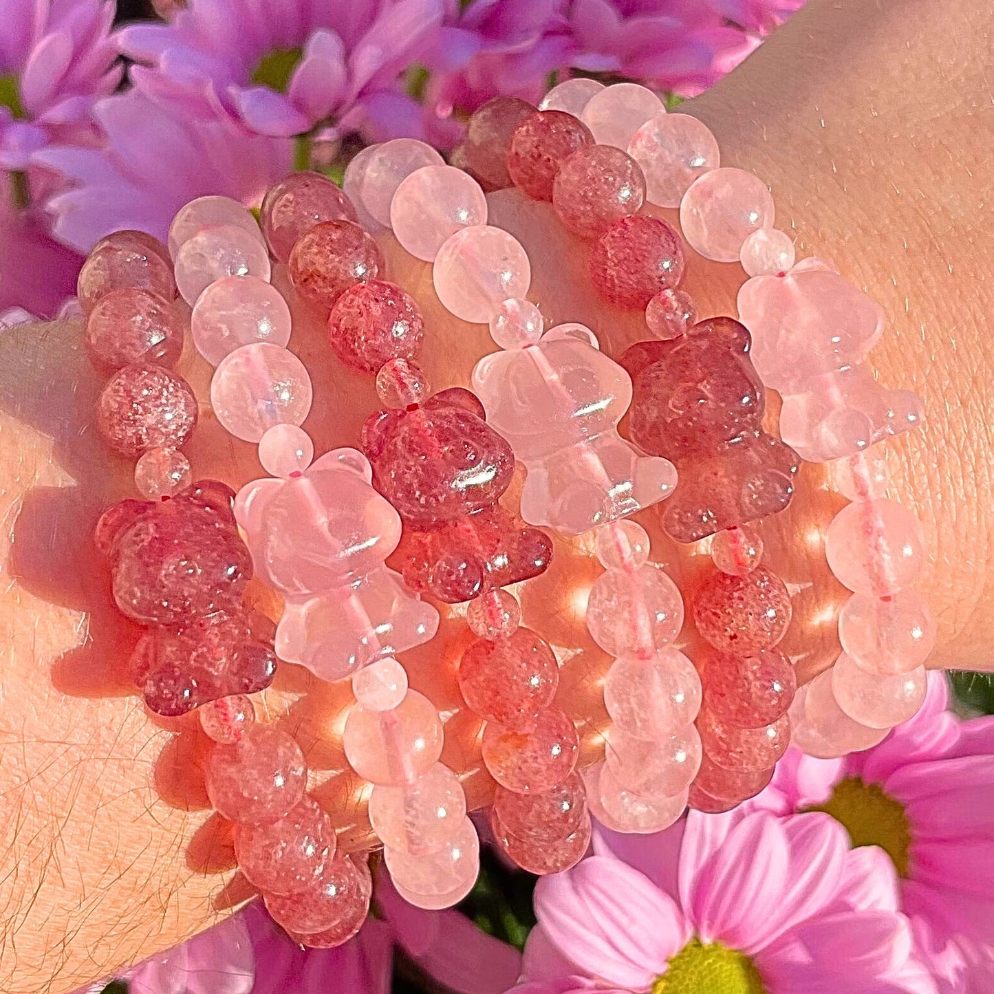 Rose Quartz Love Bear Sphere Crystal Bracelets
