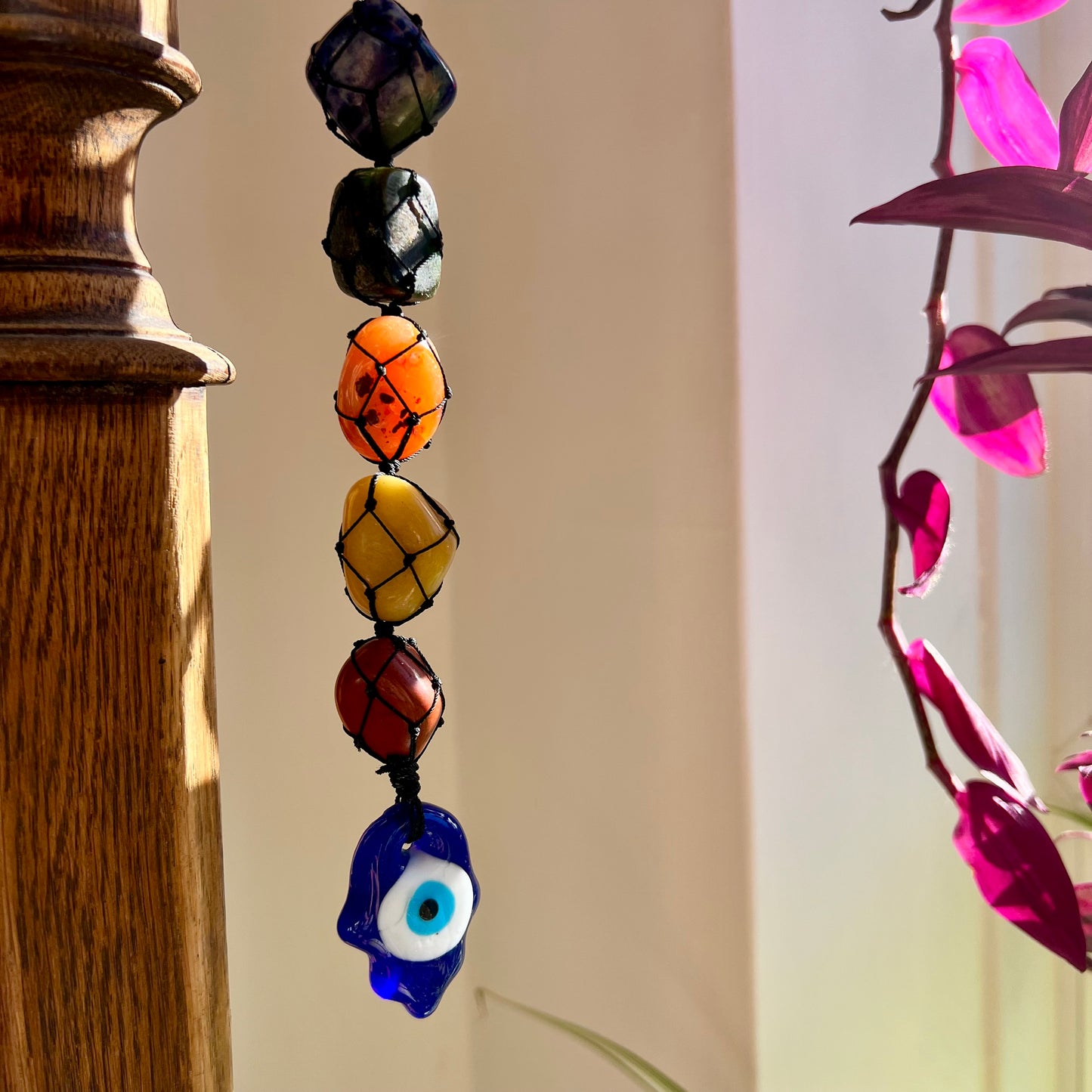 Hanging Chakra Crystal Pendant - Hamsa Hand