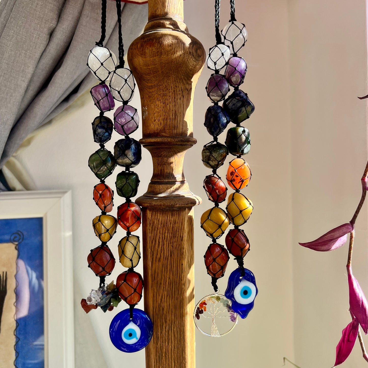 Hanging Chakra Crystal Pendant - Hamsa Hand