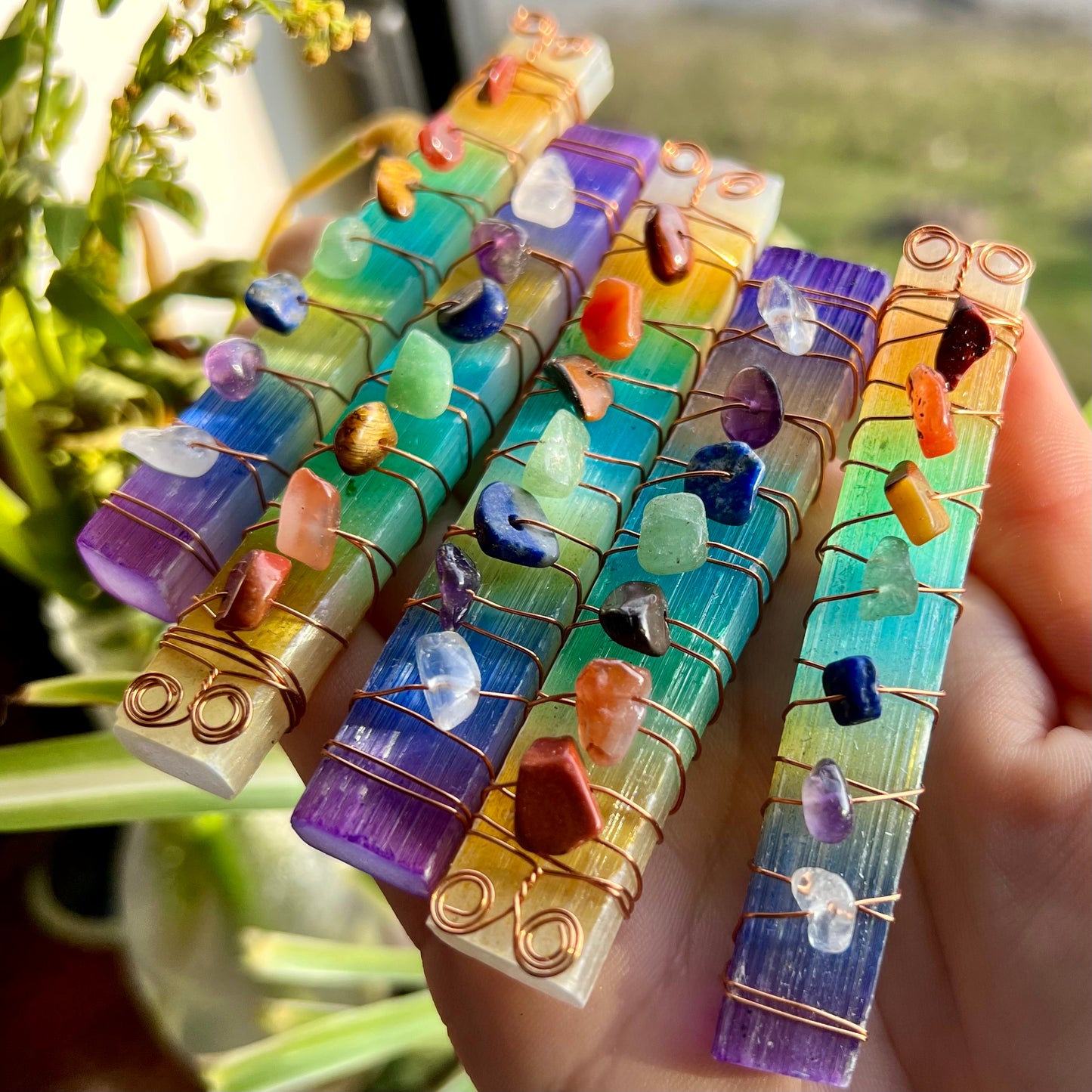 Chakra Selenite Rainbow Healing Wand