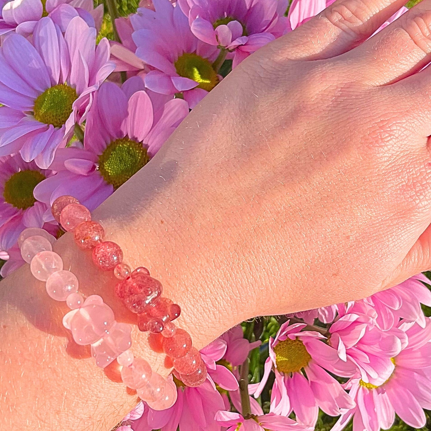 Rose Quartz Love Bear Sphere Crystal Bracelets