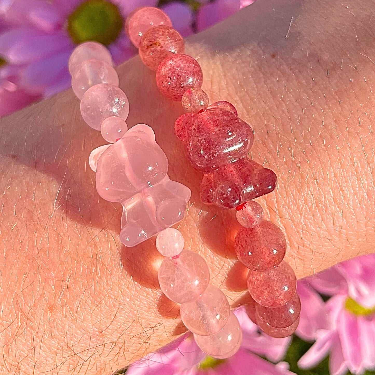 Rose Quartz Love Bear Sphere Crystal Bracelets