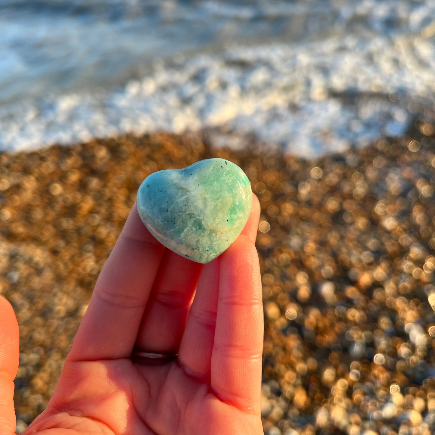 Amazonite Love Heart Crystal Palm Stone
