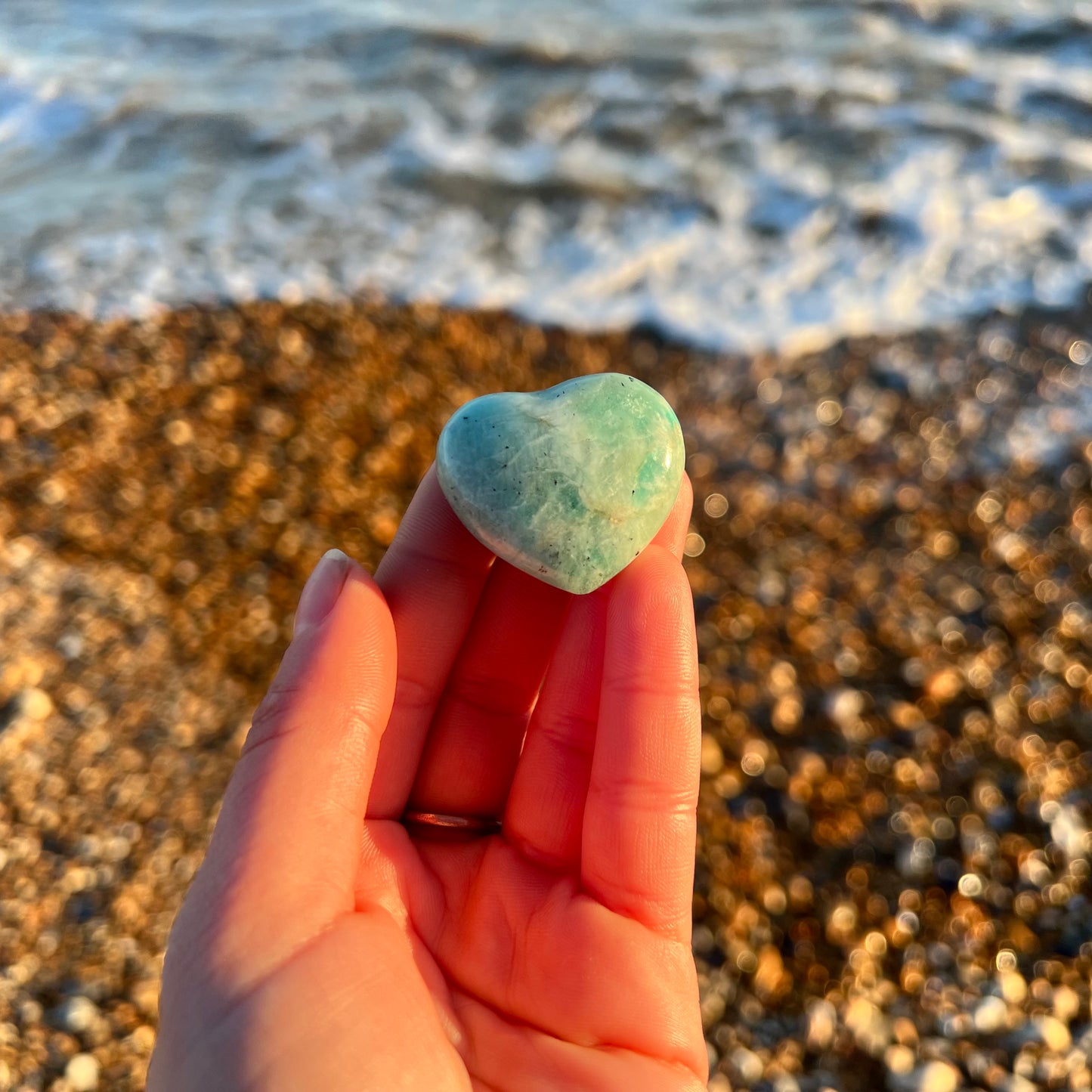 Amazonite Love Heart Crystal Palm Stone