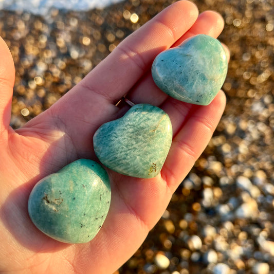 Amazonite Love Heart Crystal Palm Stone