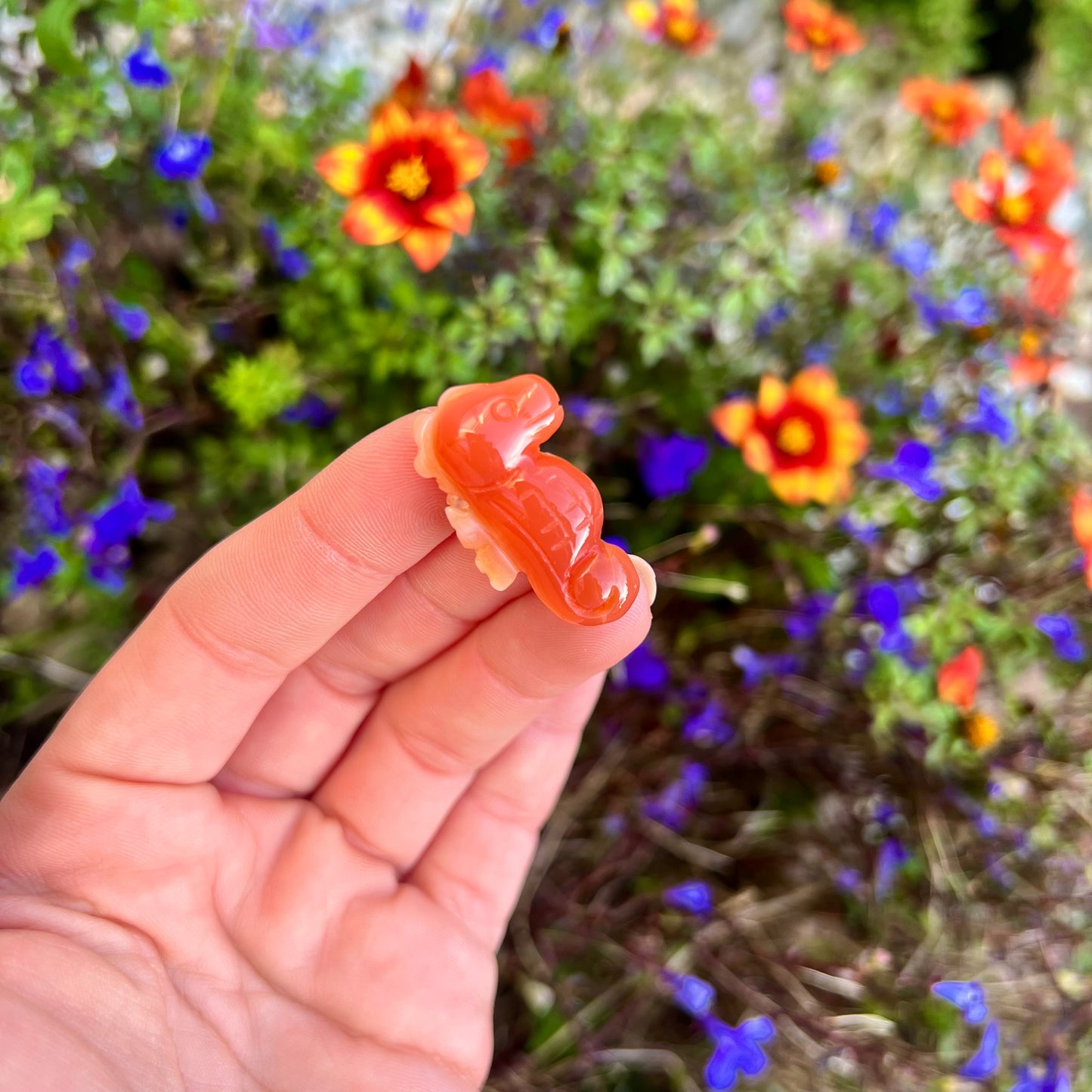 Natural Carnelian Seahorse & Stegosaurus Crystal Carvings