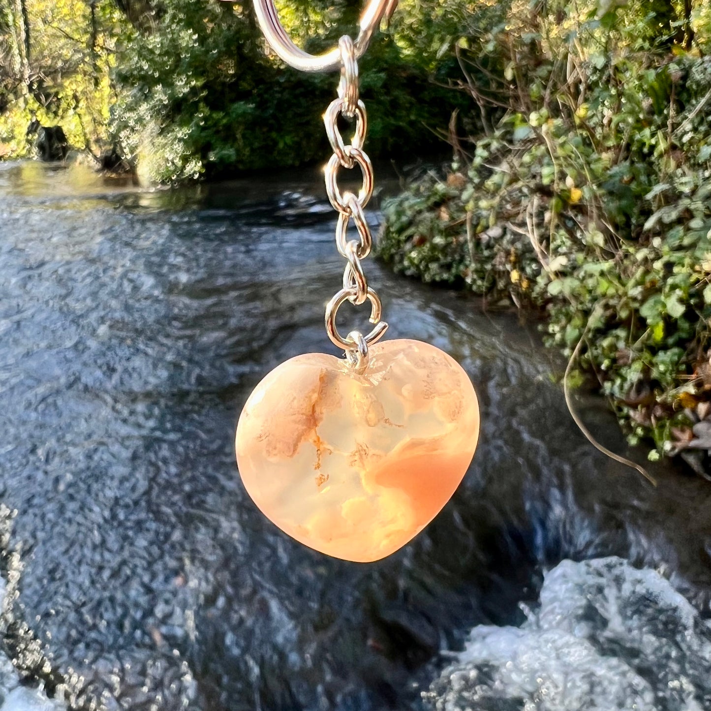 Flower Agate Heart Keyring