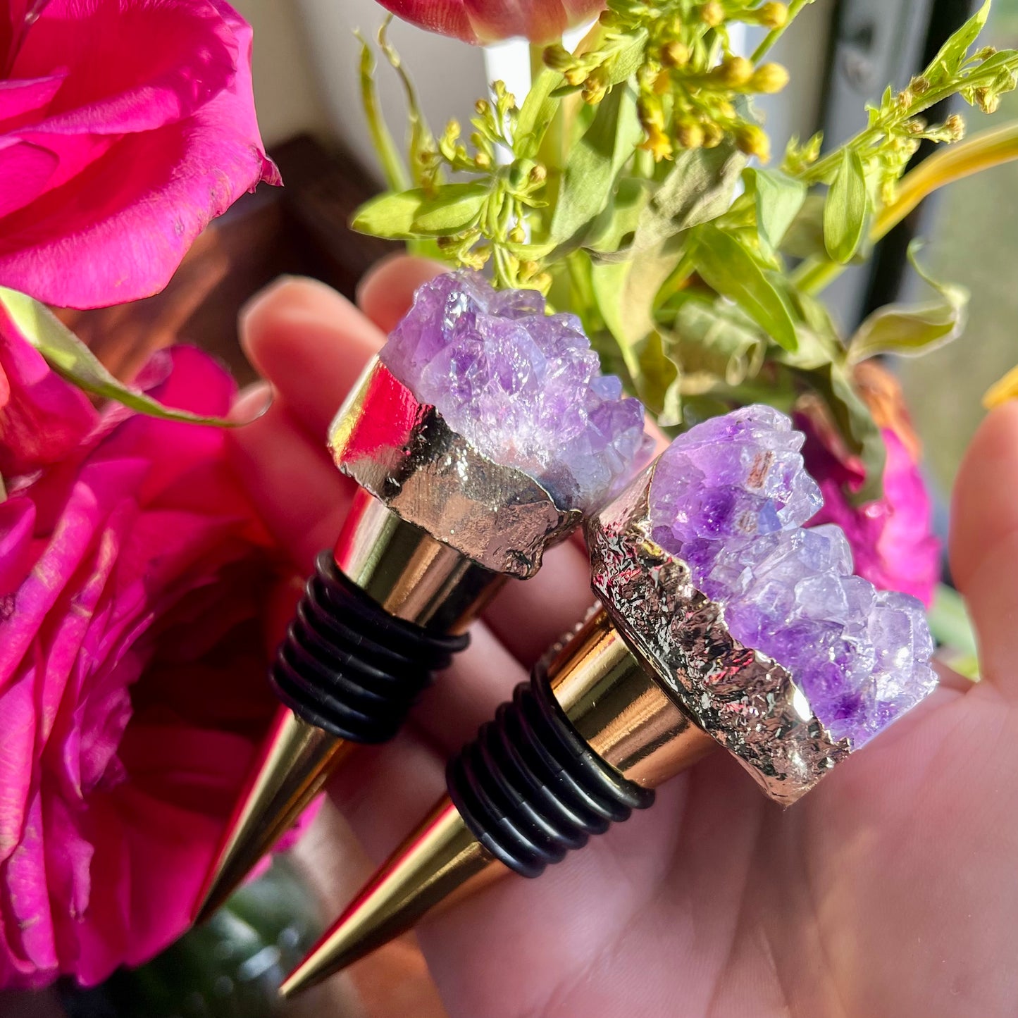 Amethyst Cluster Bottle Stopper Gold