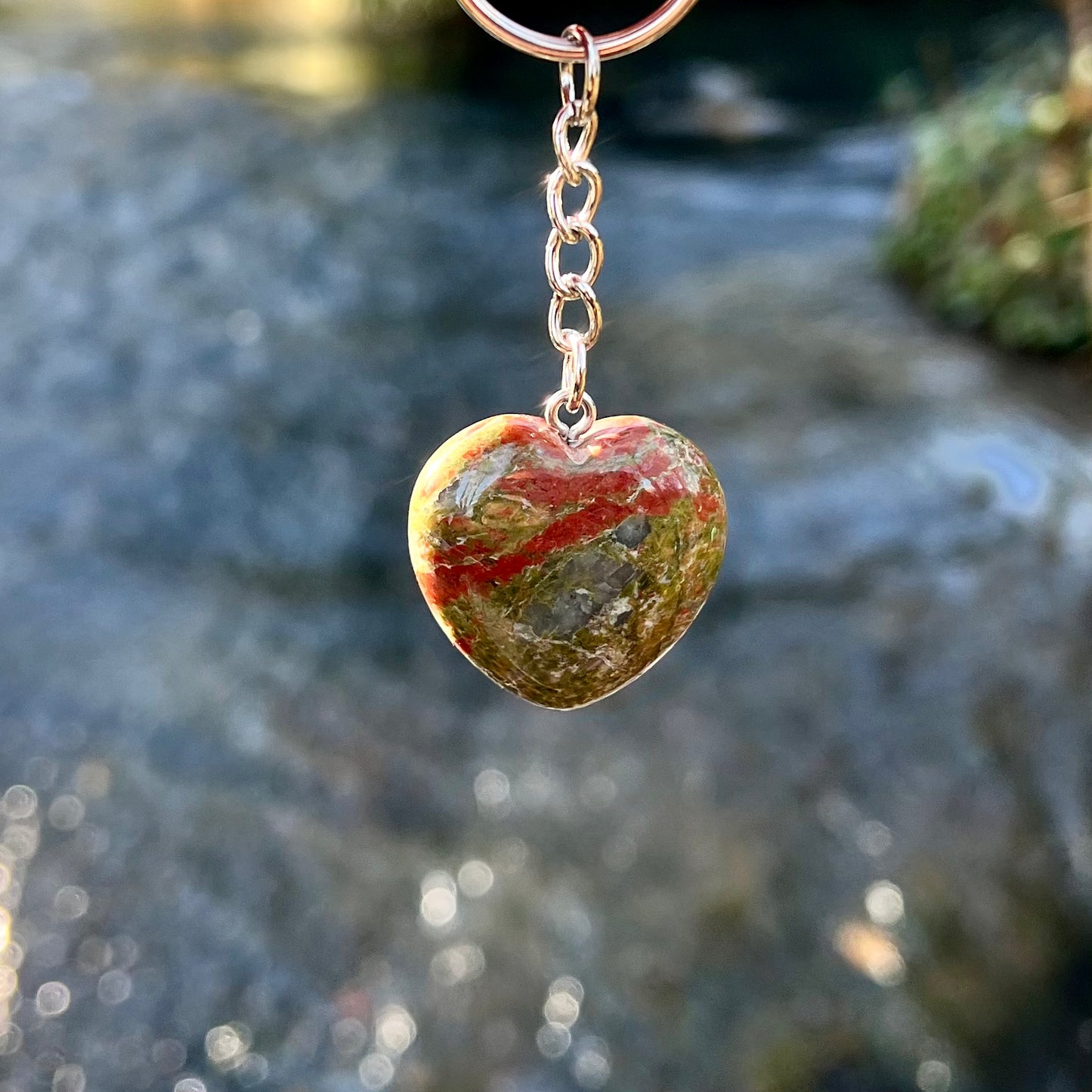 Unakite Heart Keyring