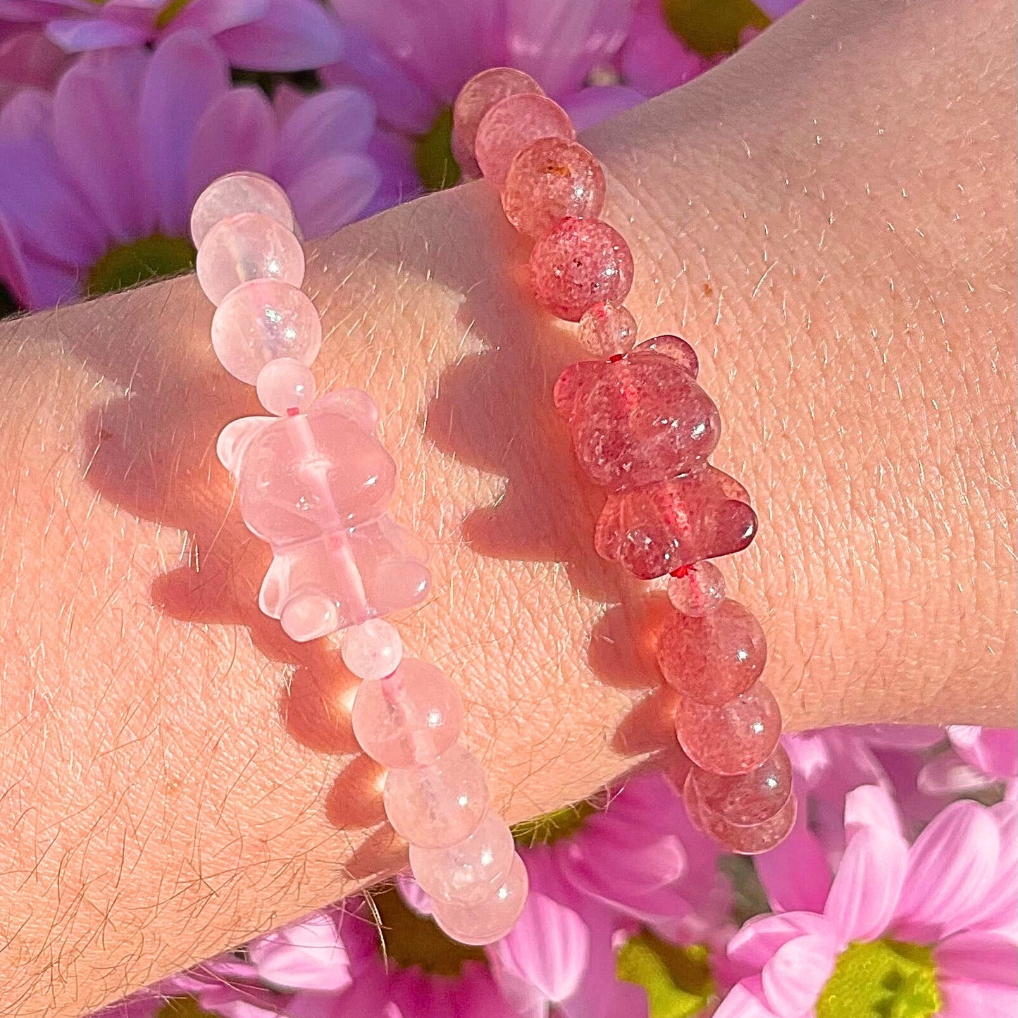Rose Quartz Love Bear Sphere Crystal Bracelets