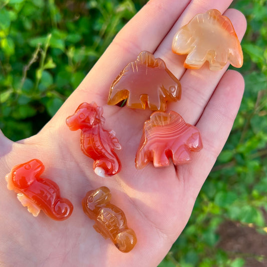 Natural Carnelian Seahorse & Stegosaurus Crystal Carvings