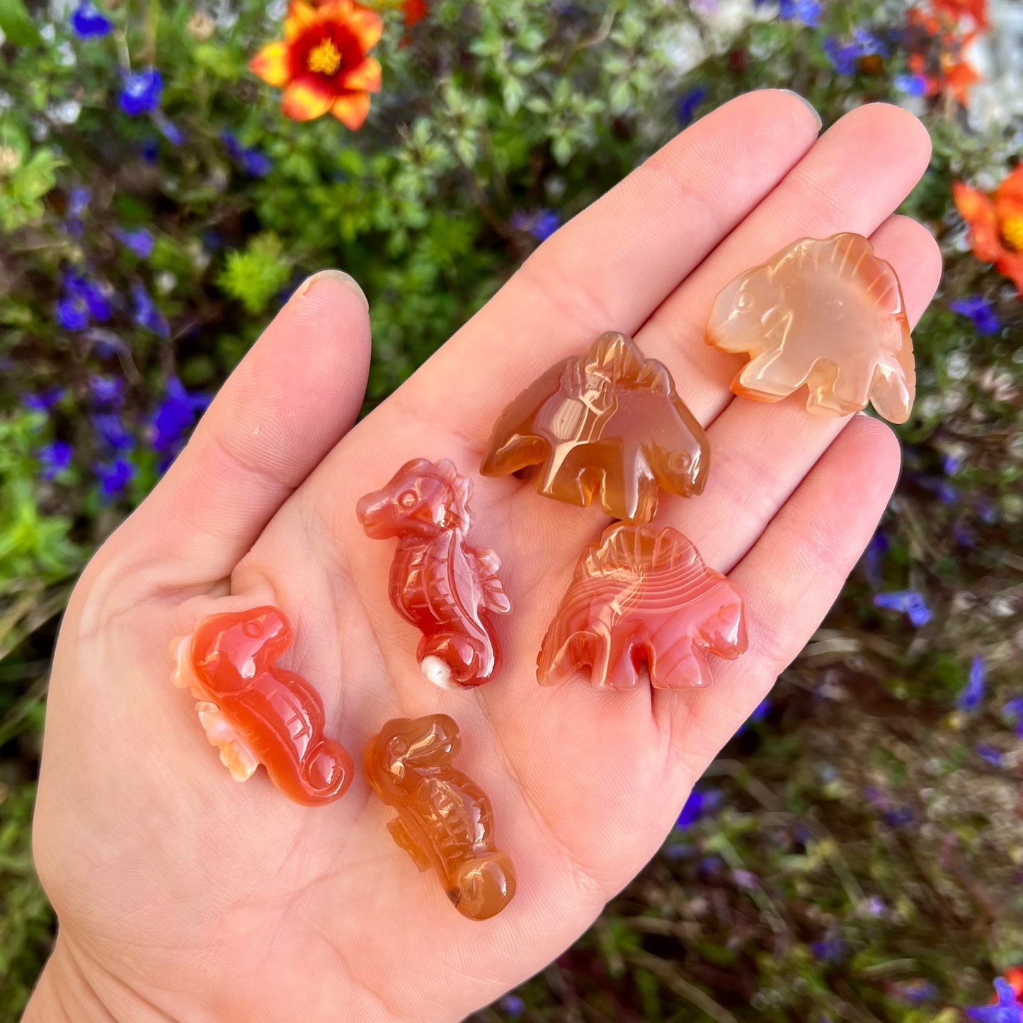 Natural Carnelian Seahorse & Stegosaurus Crystal Carvings