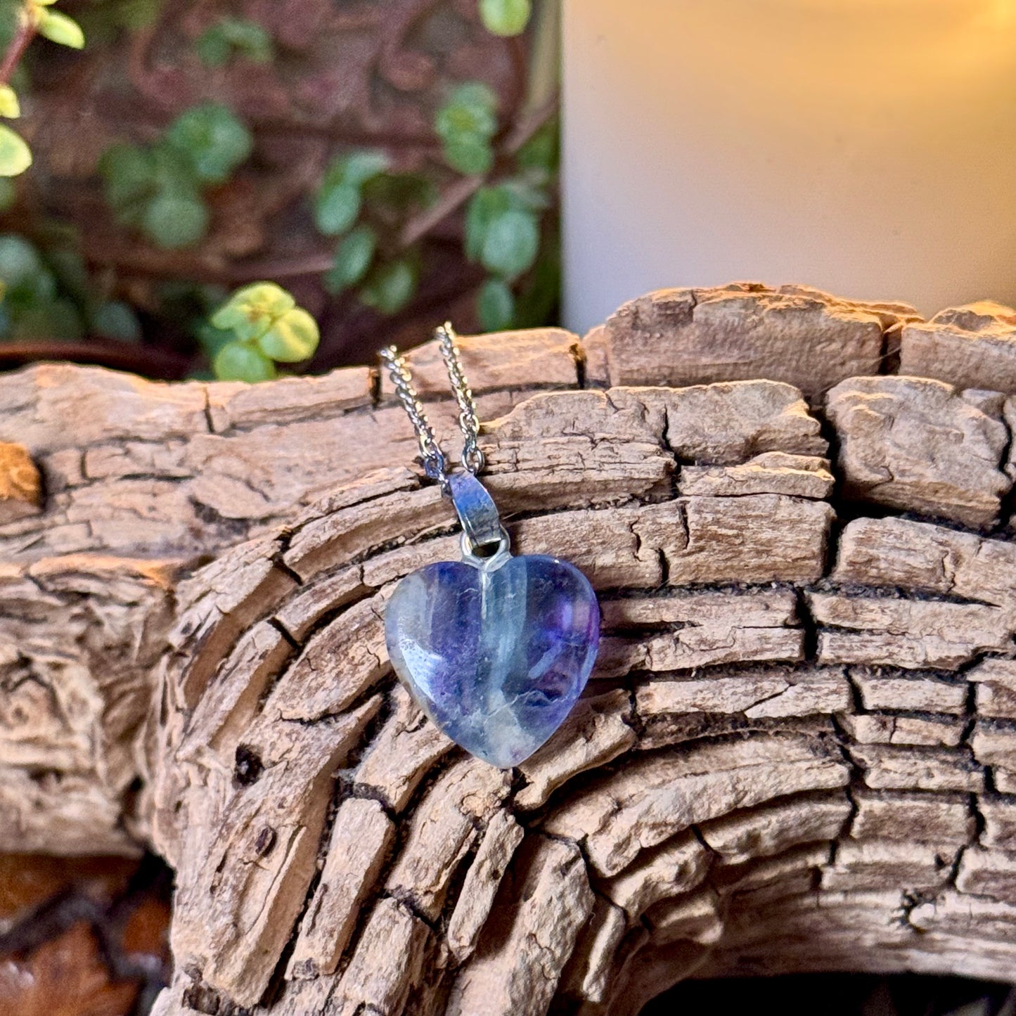 Rainbow Fluorite Crystal Heart Necklace