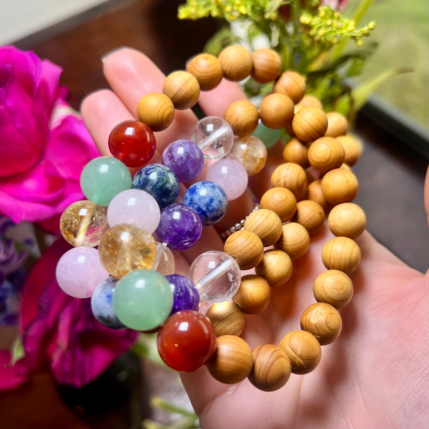 7 Chakra Crystal Cedarwood Bangle