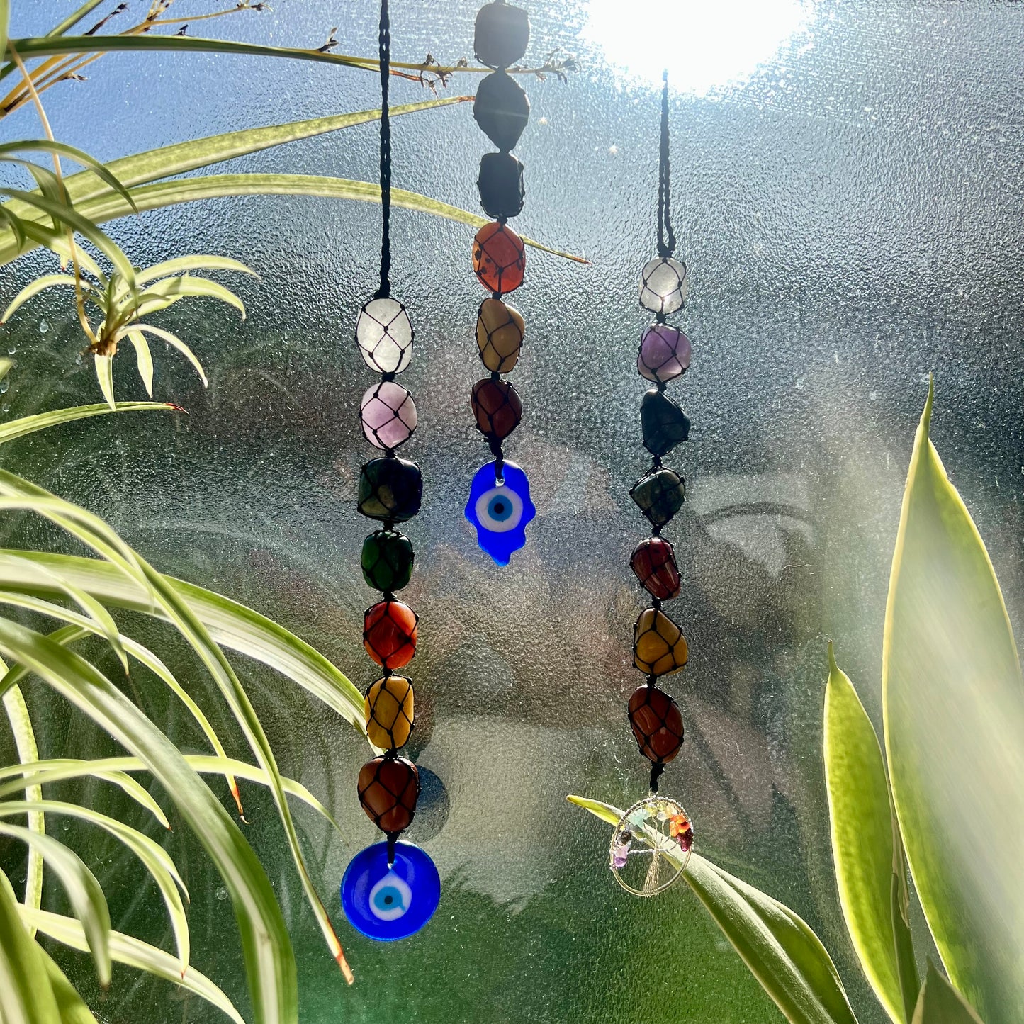 Hanging Chakra Crystal Pendant - Hamsa Hand