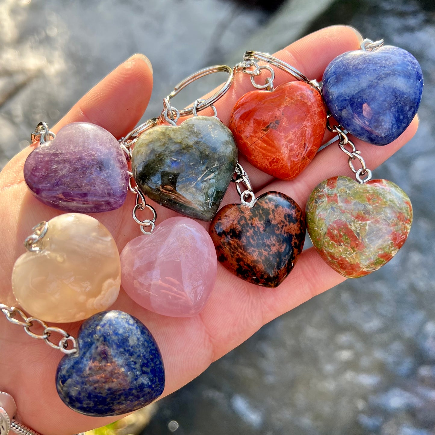 Natural Crystal Heart Keyring