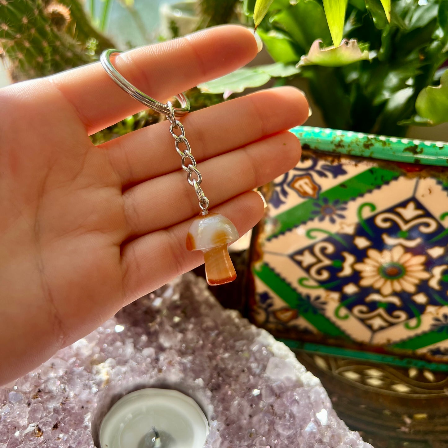 Crystal Mushroom Keyring