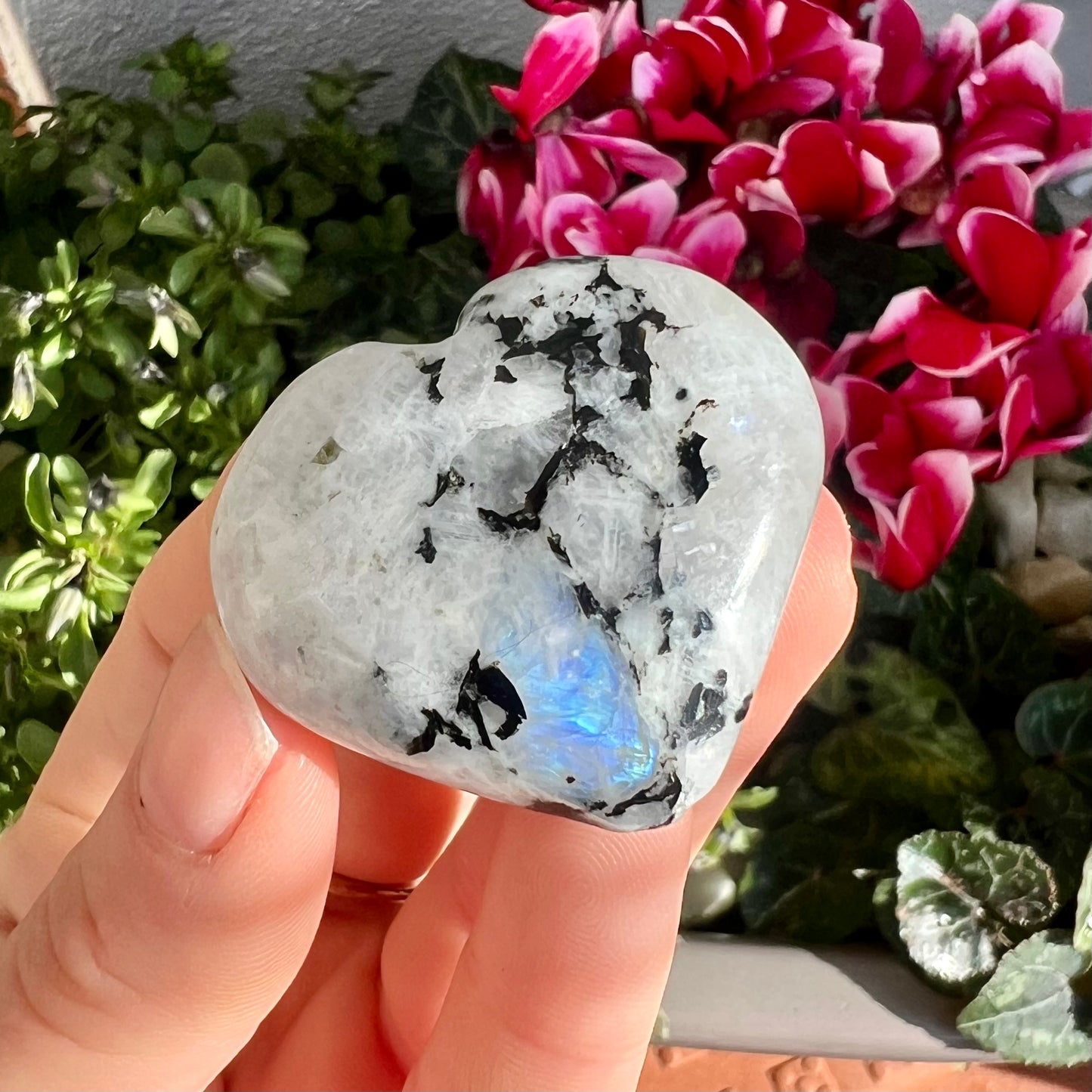 Moonstone Crystal Love Heart Palm Stones