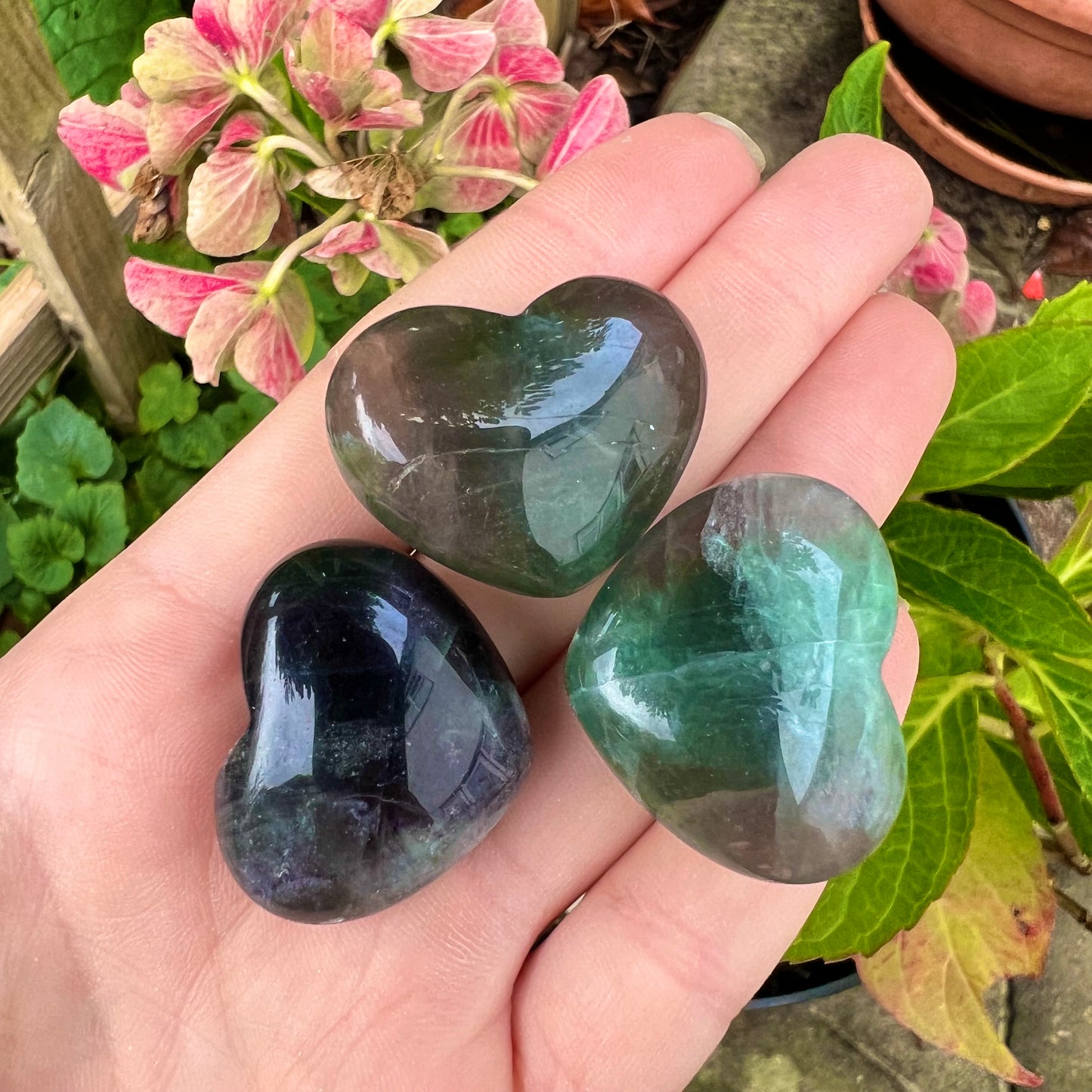 Rainbow Fluorite Crystal Love Hearts