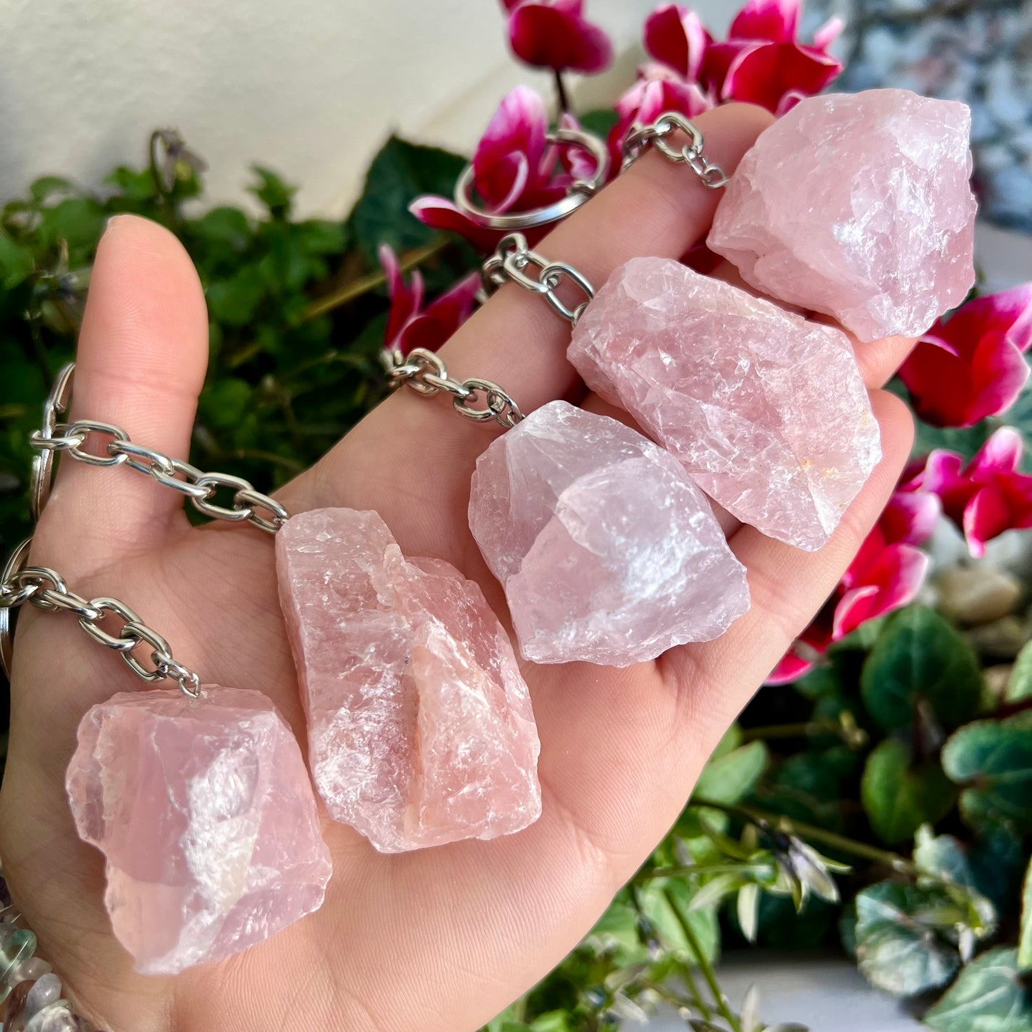 Rose Quartz Crystal Keyring