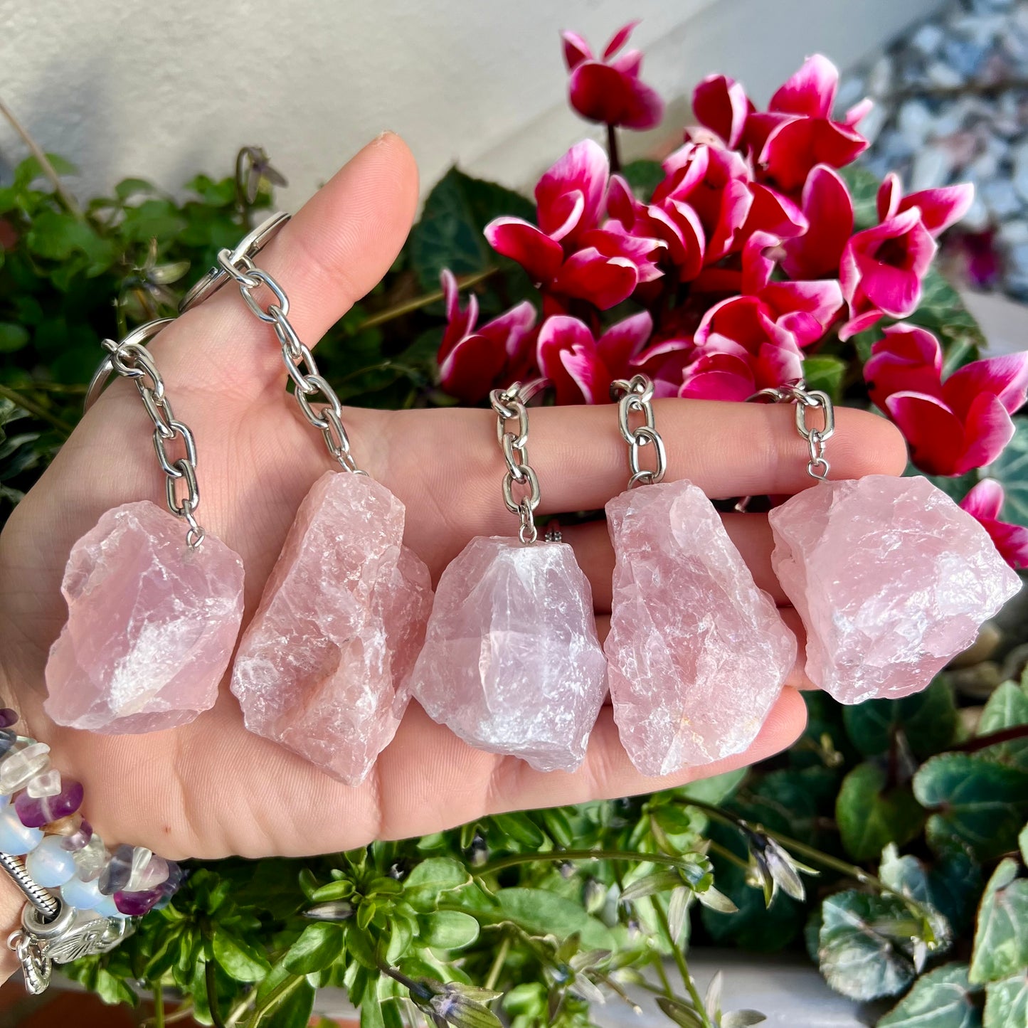 Rose Quartz Crystal Keyring