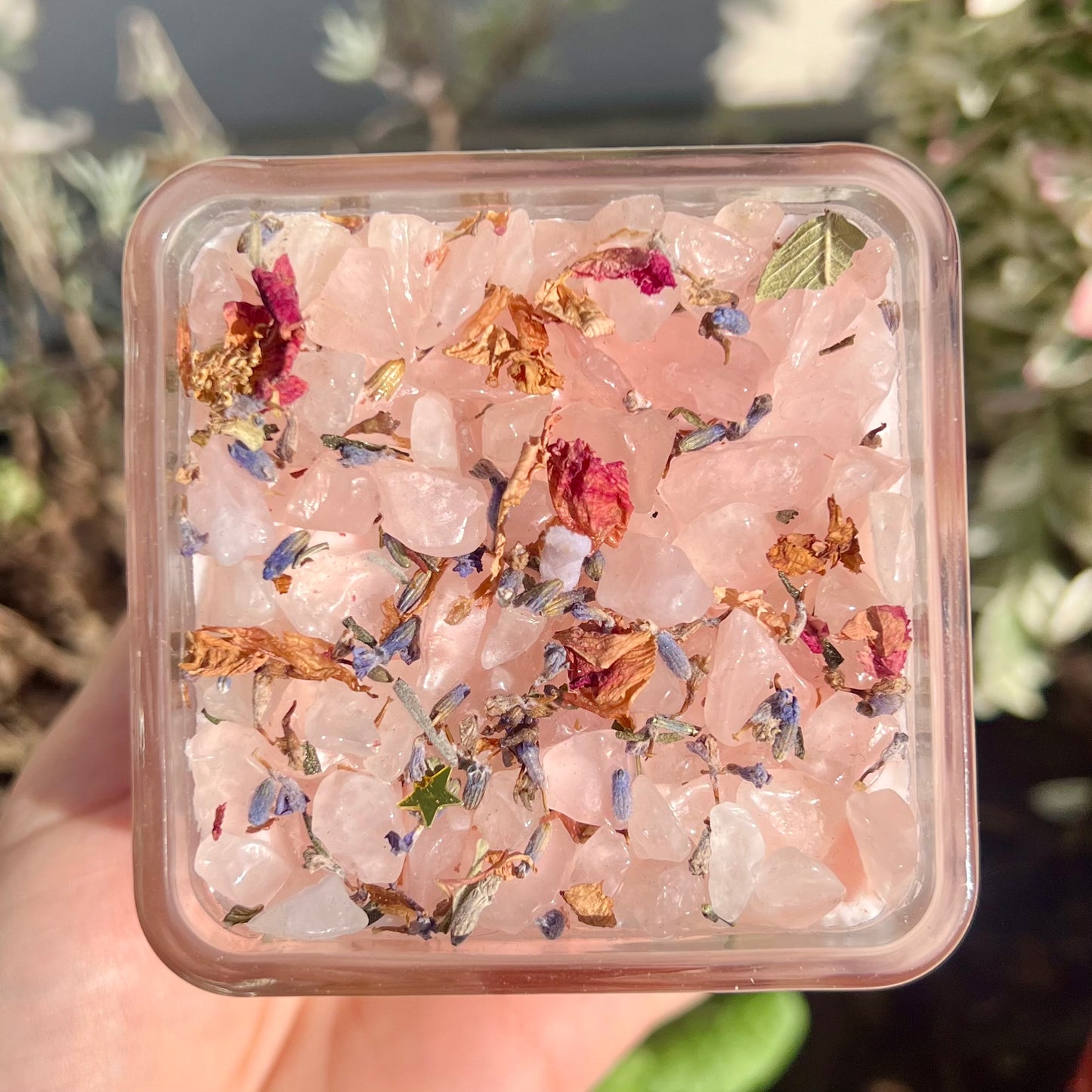 Rose Quartz Flower Petal Crystal Candle