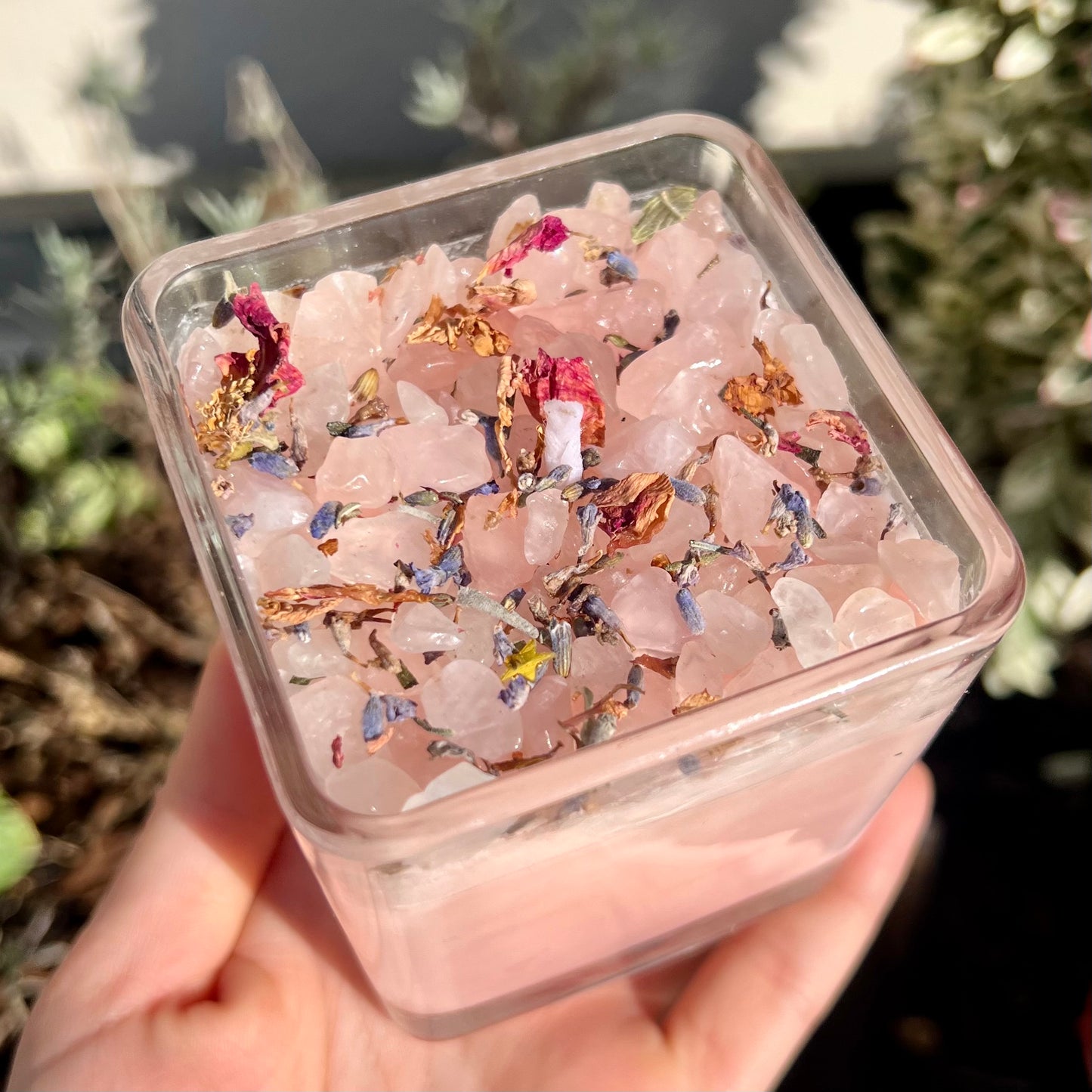 Rose Quartz Flower Petal Crystal Candle