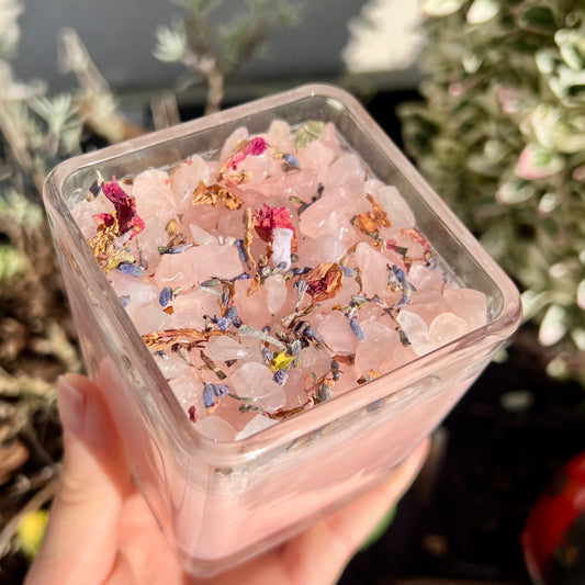 Rose Quartz Flower Petal Crystal Candle