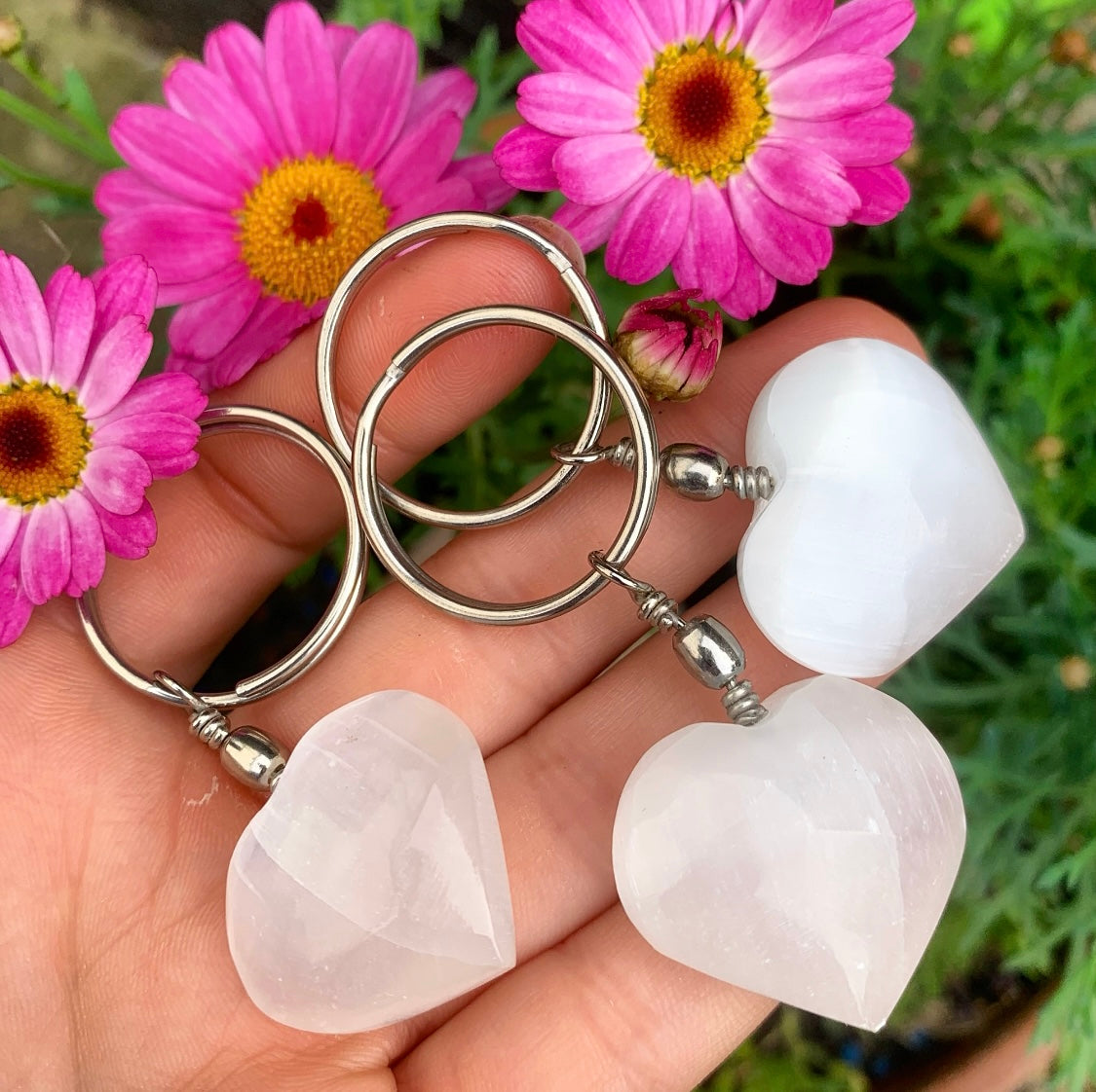 Selenite Love Heart Keychain