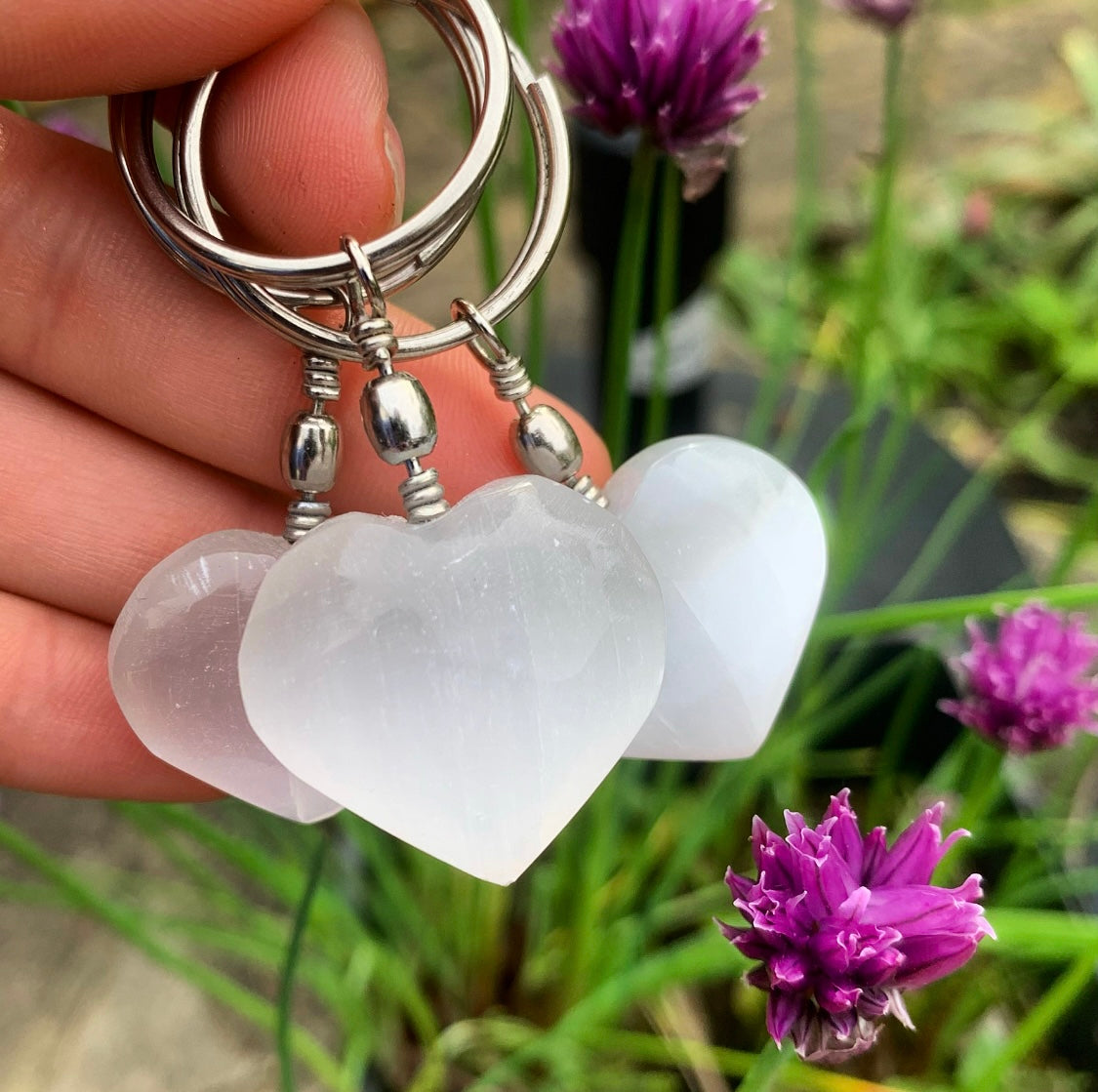 Selenite Love Heart Keychain